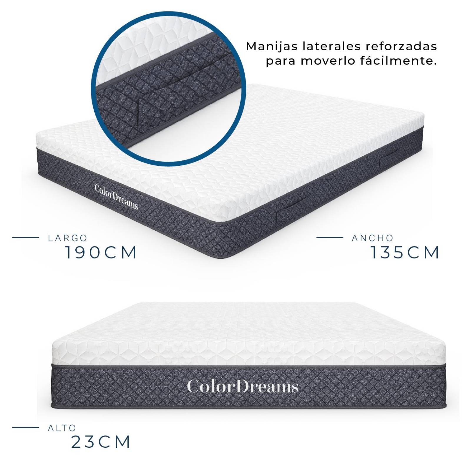 Comoda Cajonera 2 Cajones 2Pzas Colchon Matrimonial en Caja Blanco y gris
