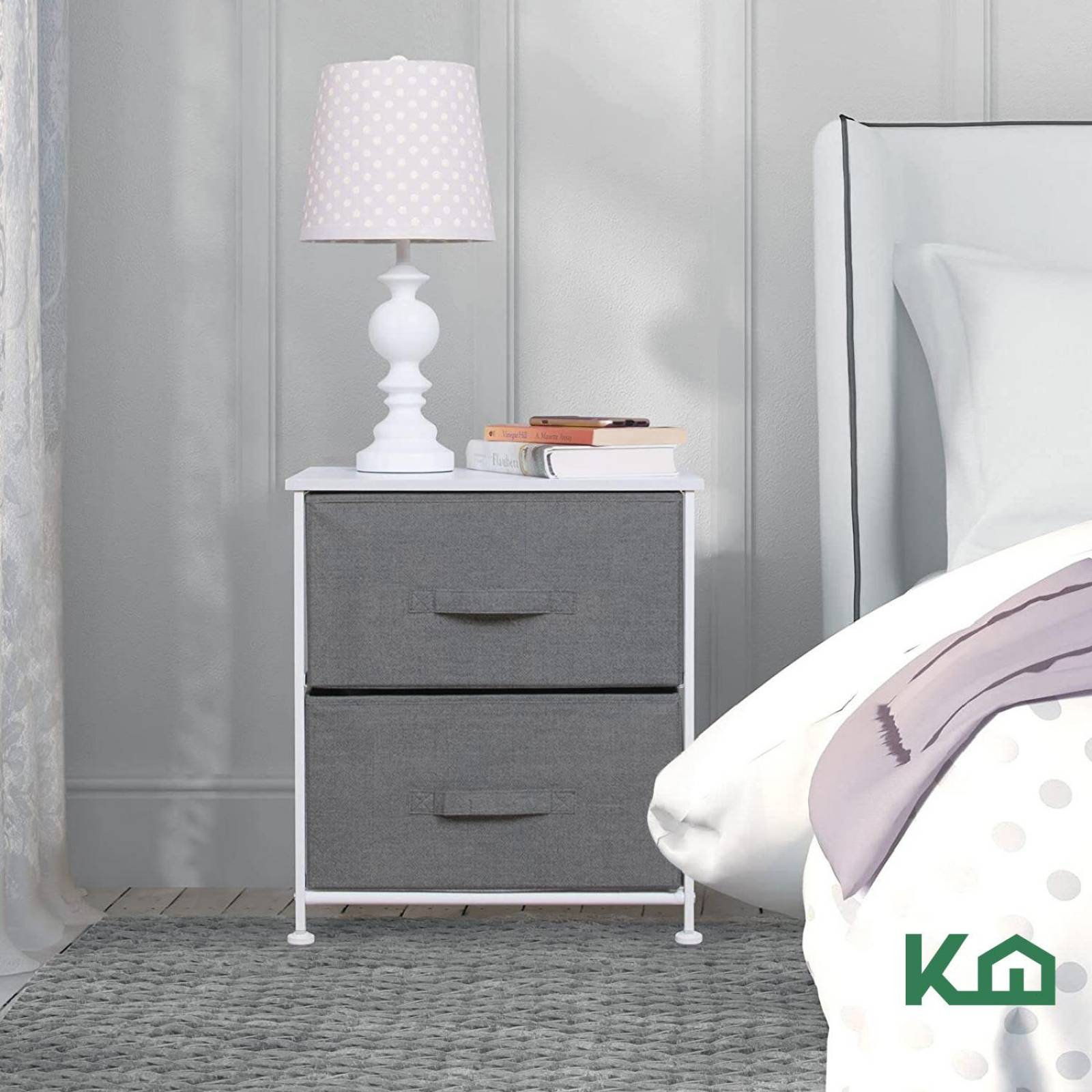 Comoda Cajonera 2 Cajones 2Pzas Colchon Matrimonial en Caja Blanco y gris