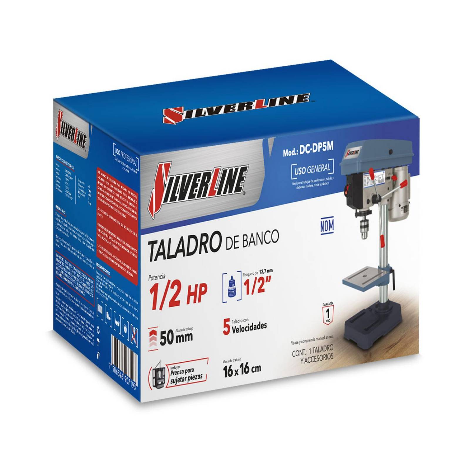 Taladro De Banco Para Metal Y Madera 5 Vel 1/2HP Silverline