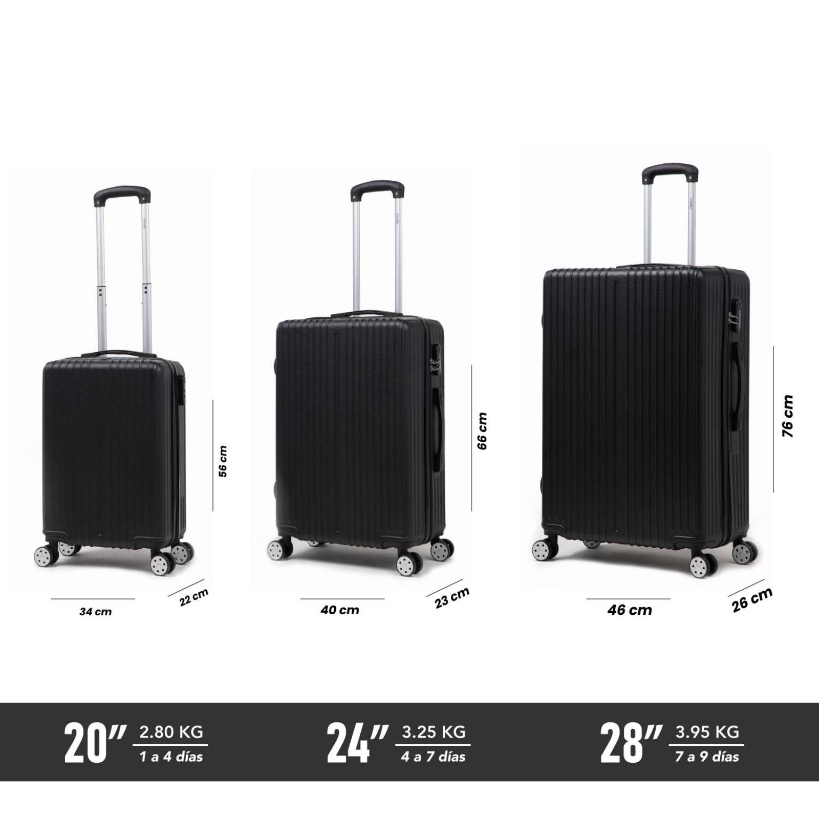 Juego 3 Maletas De Viaje Rigidas Ruedas 360 Bolsas De Viaje Negro 1