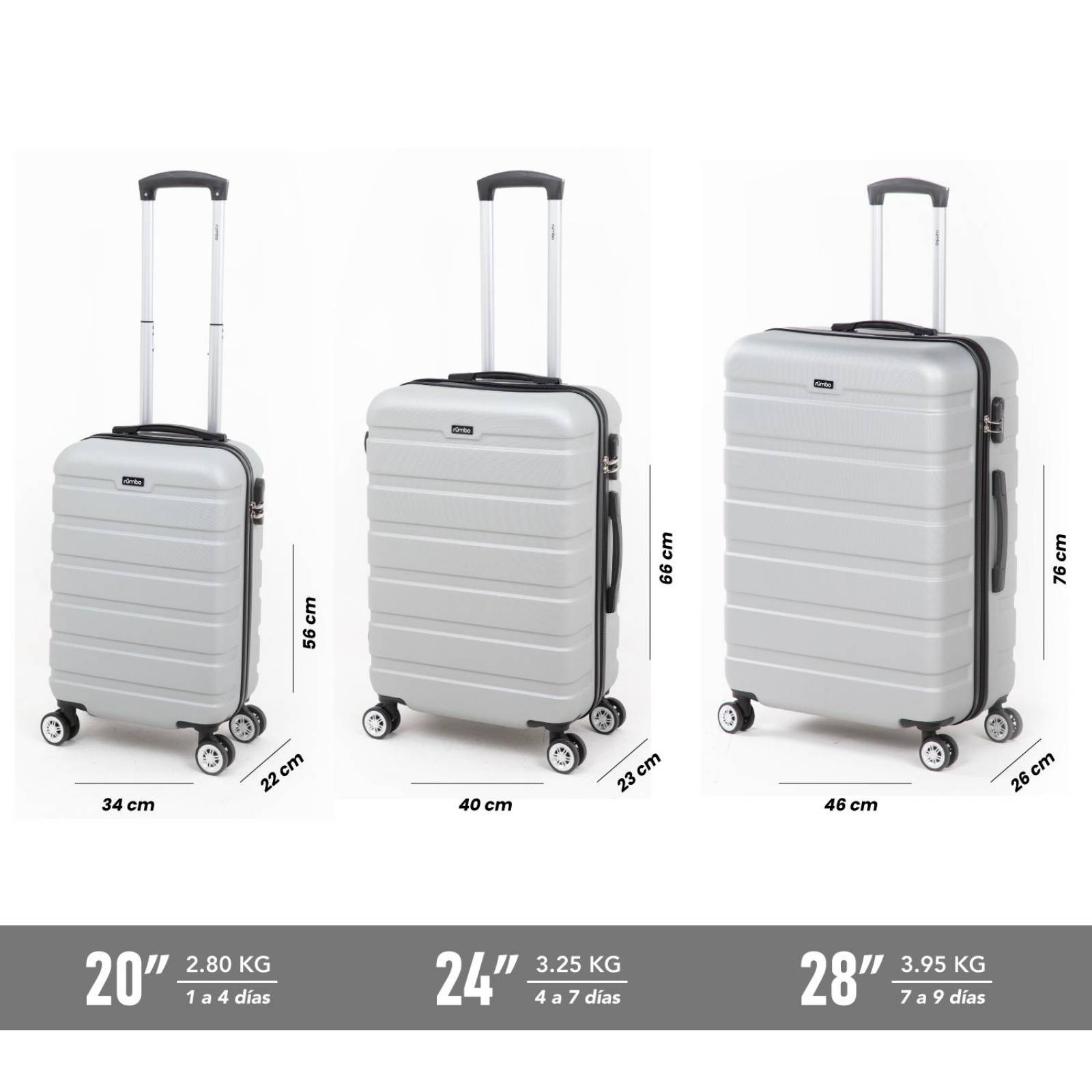 Juego 3 Maletas De Viaje Rigidas Ruedas 360 Bolsas De Viaje Gris Plata 2