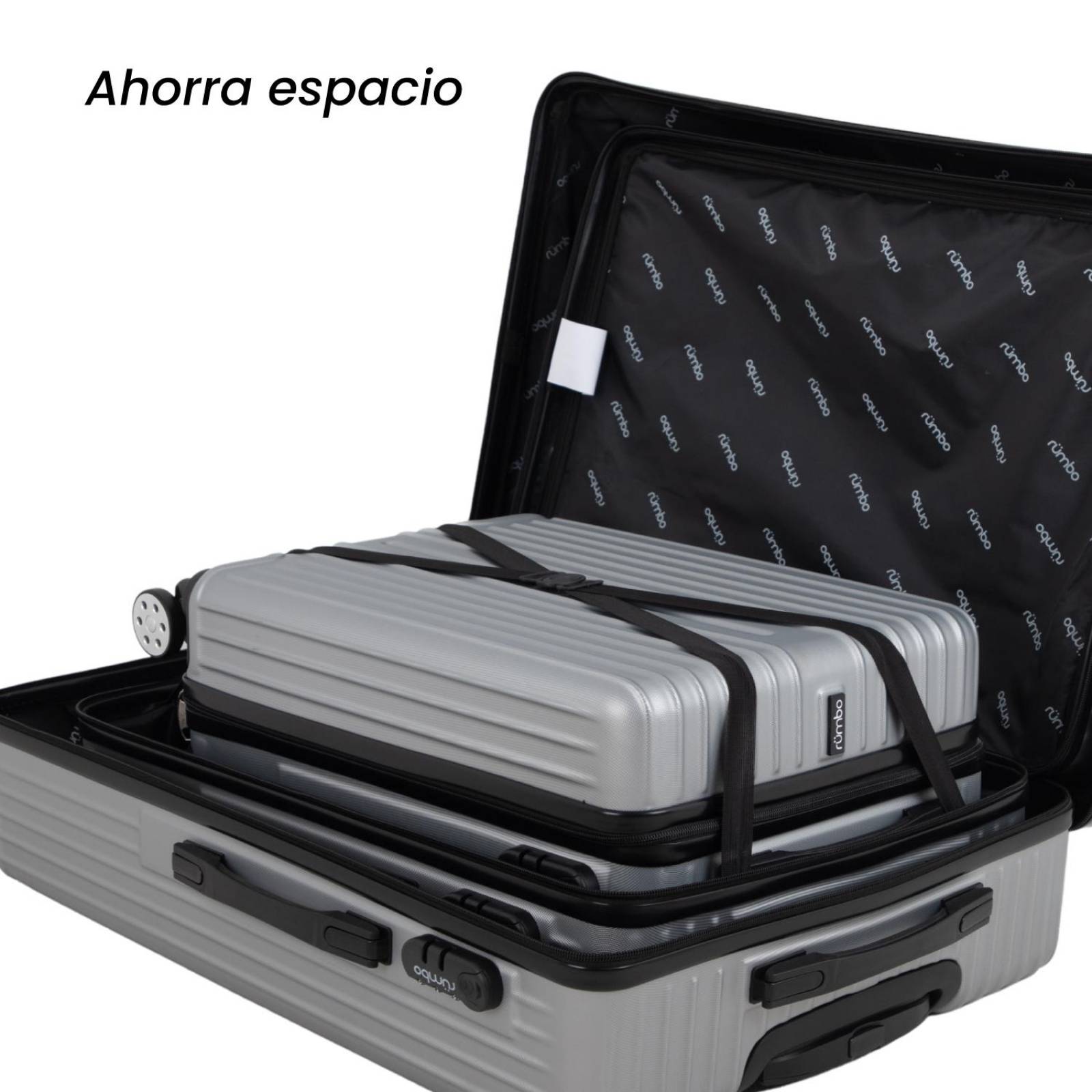 Juego 3 Maletas De Viaje Rigidas Ruedas 360 Bolsas De Viaje Gris Plata 2