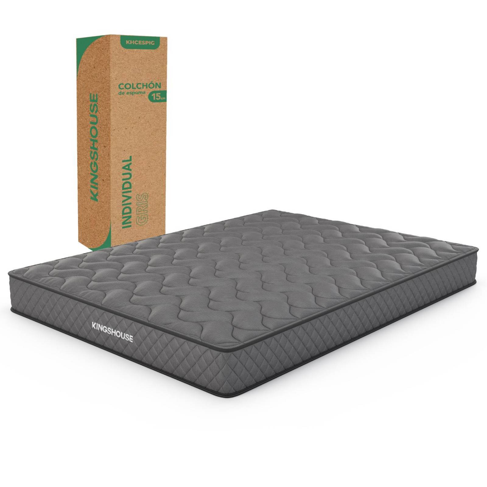 Colchon Individual En Caja 15cm Alto KingsHouse Gris