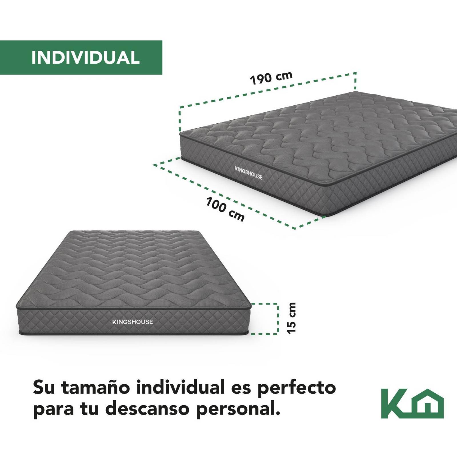 Colchon Individual En Caja 15cm Alto KingsHouse Gris