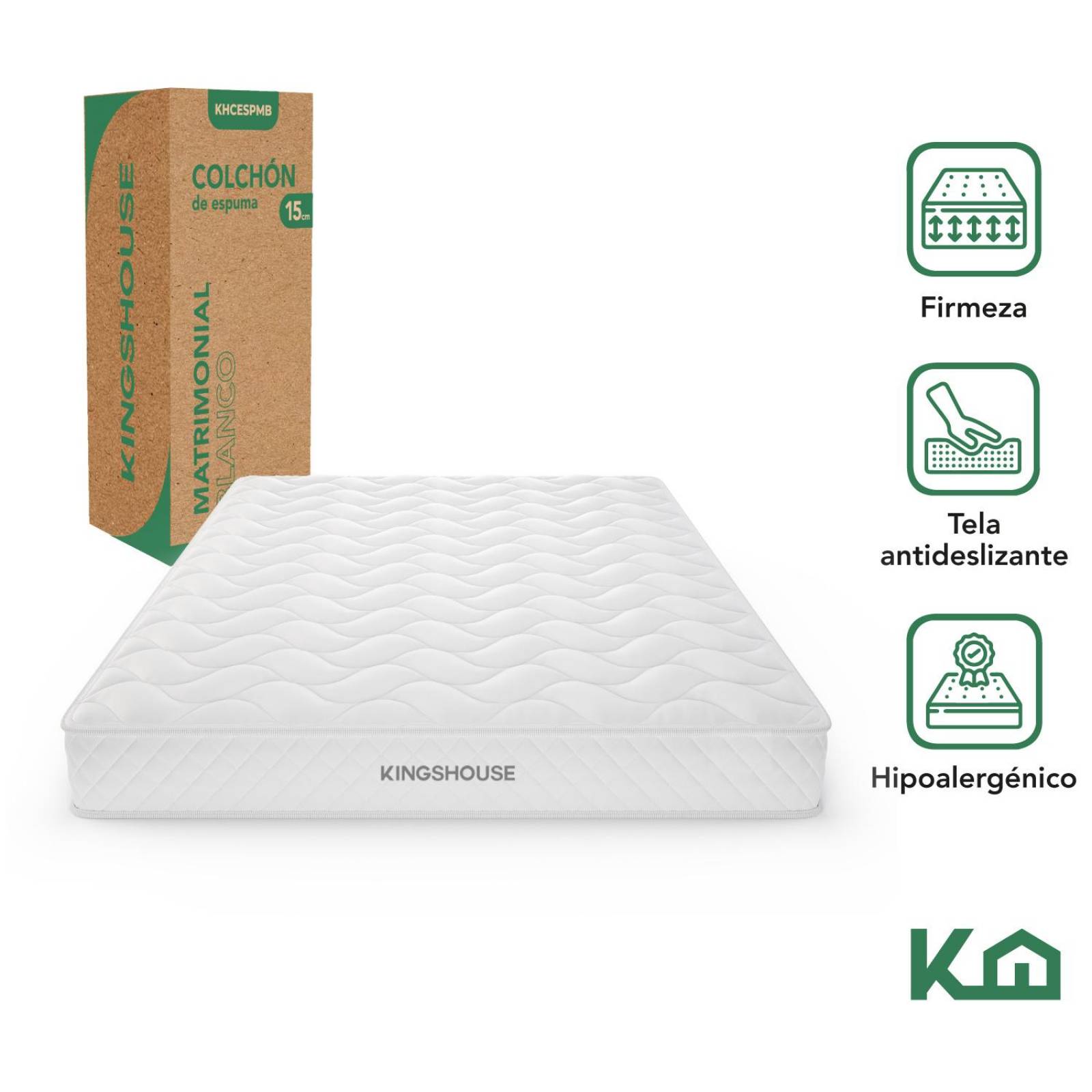 Colchon Matrimonial En Caja 15cm Alto KingsHouse Blanco