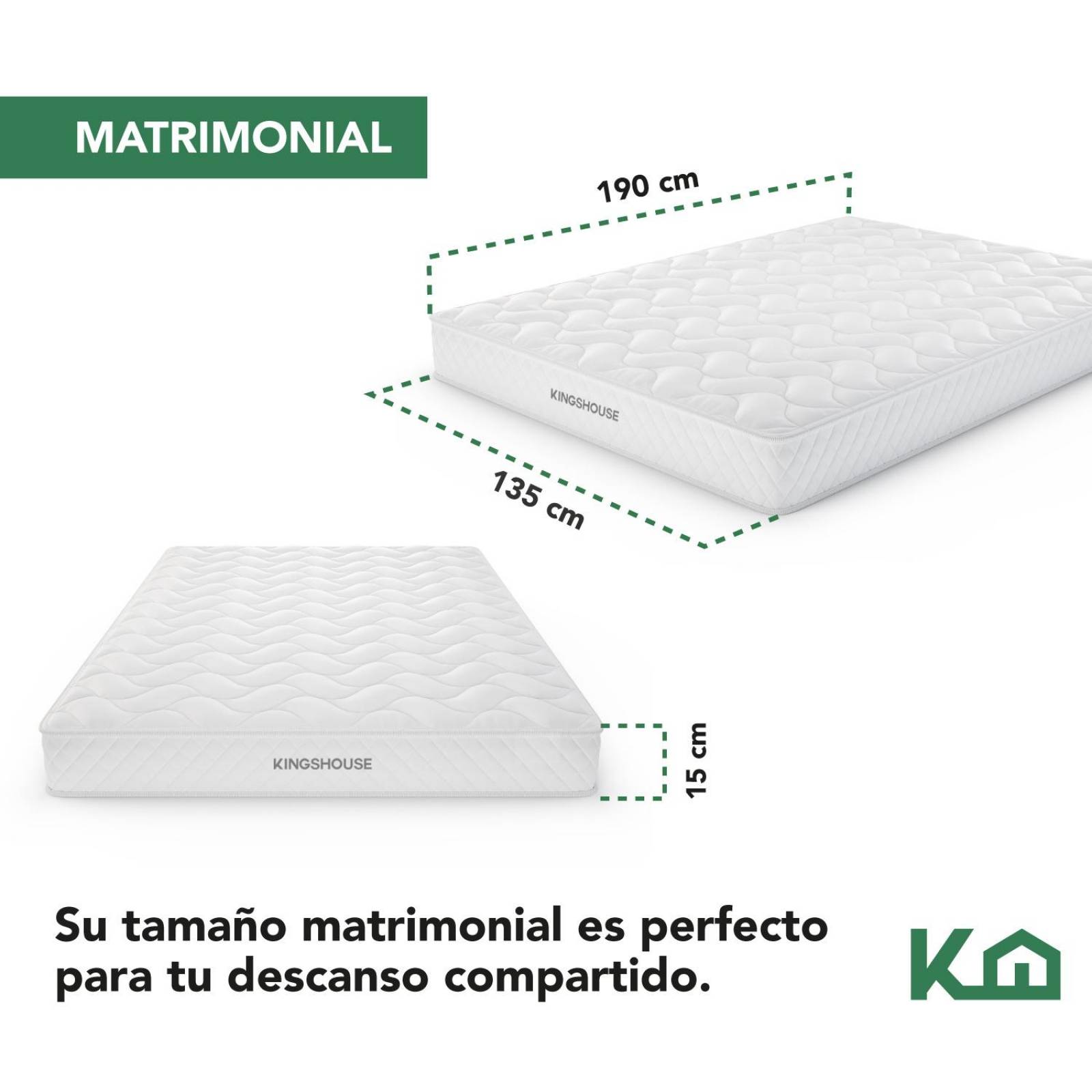 Colchon Matrimonial En Caja 15cm Alto KingsHouse Blanco