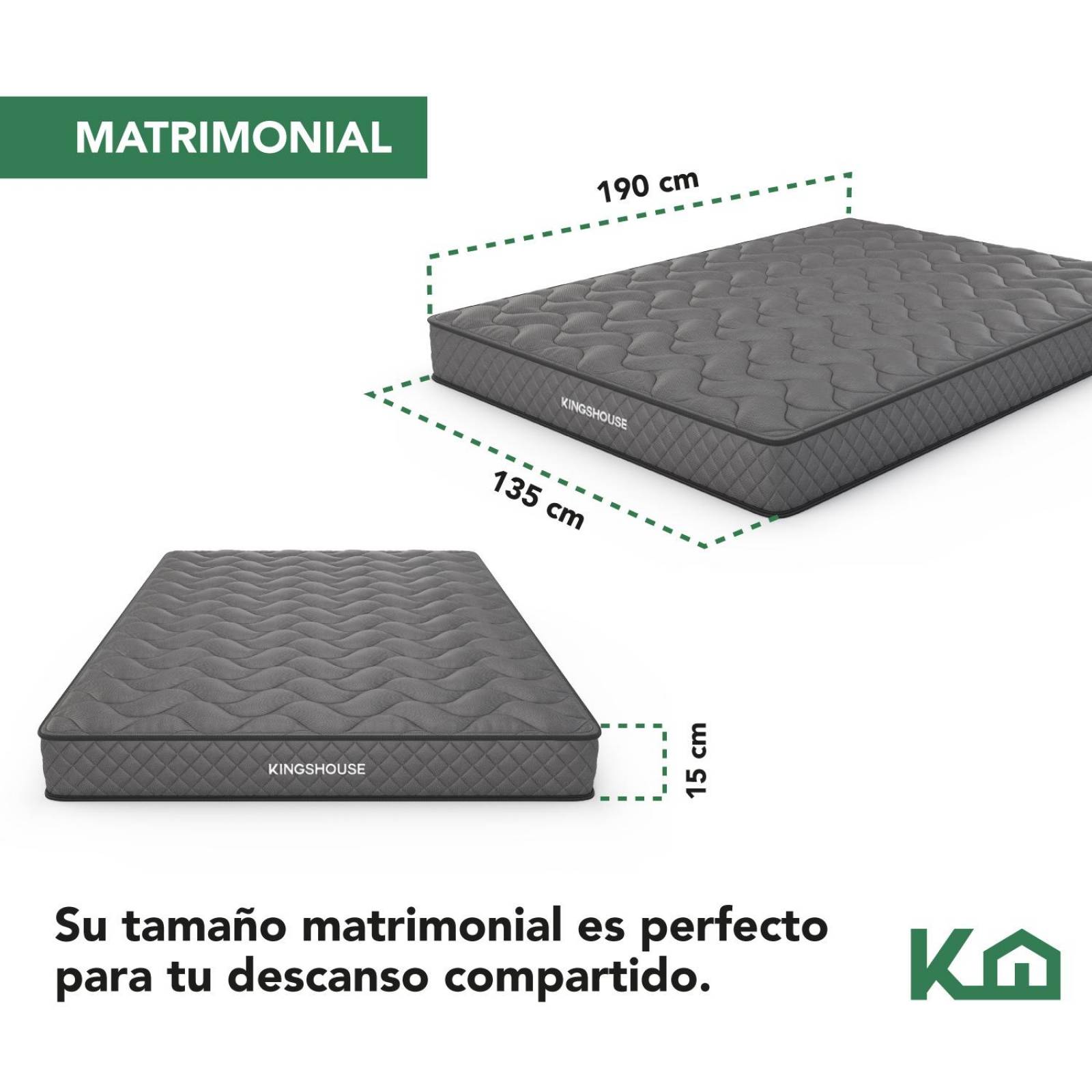 Colchon Matrimonial En Caja 15cm Alto KingsHouse Gris