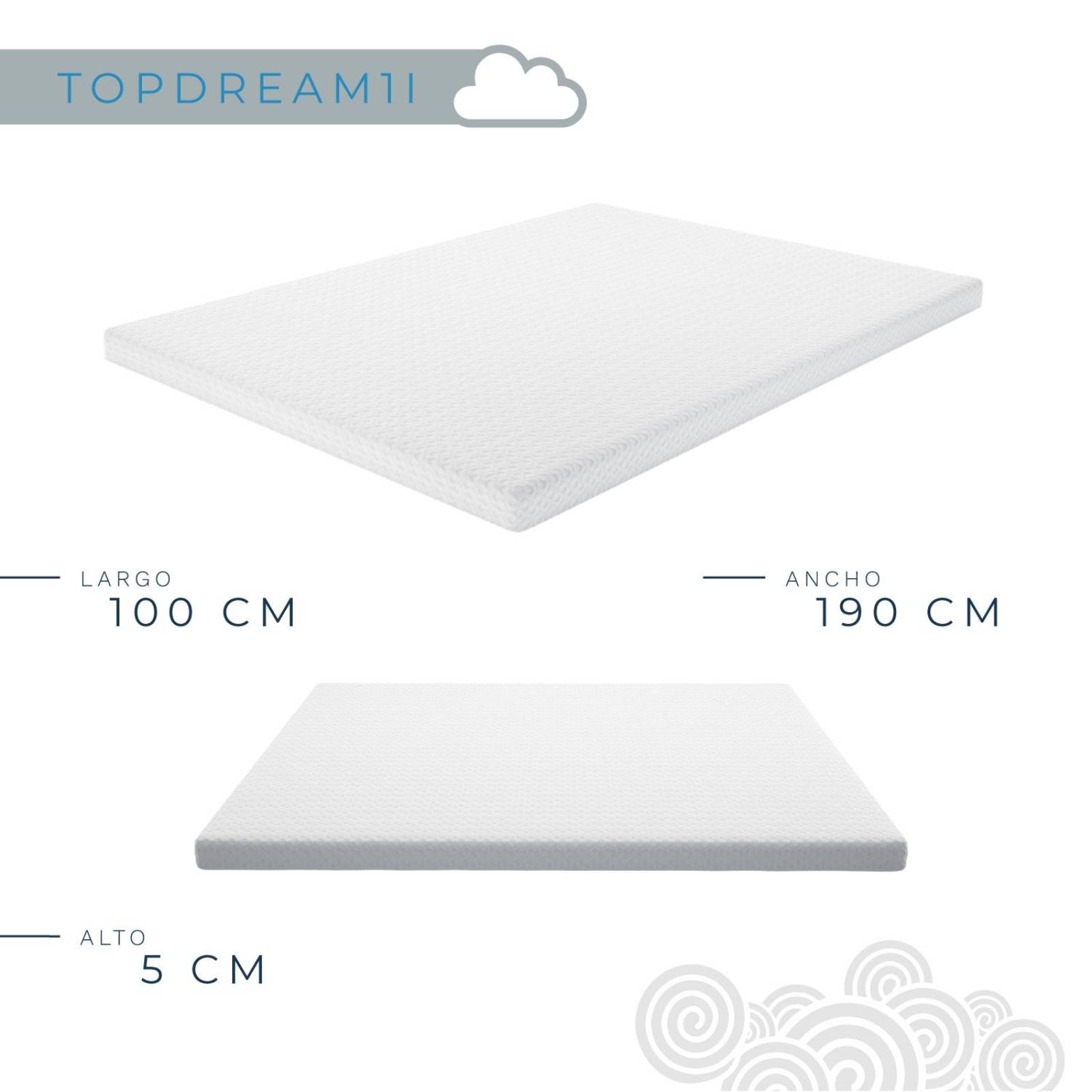 Colchoneta Cubre Colchon Topper Memory Foam 5cm Individual 