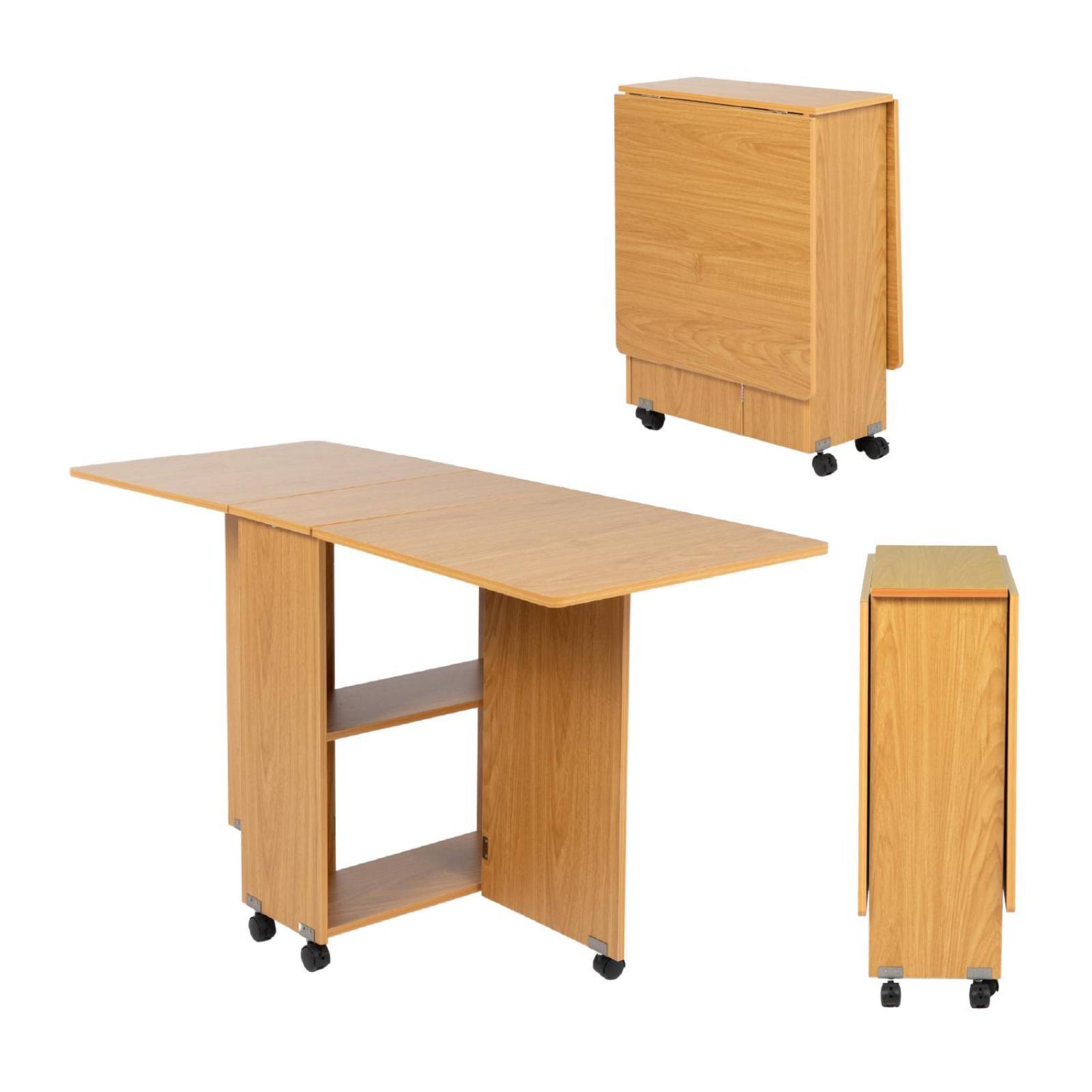 Mesa Comedor Plegable Ruedas Madera Multifuncion Movible 140