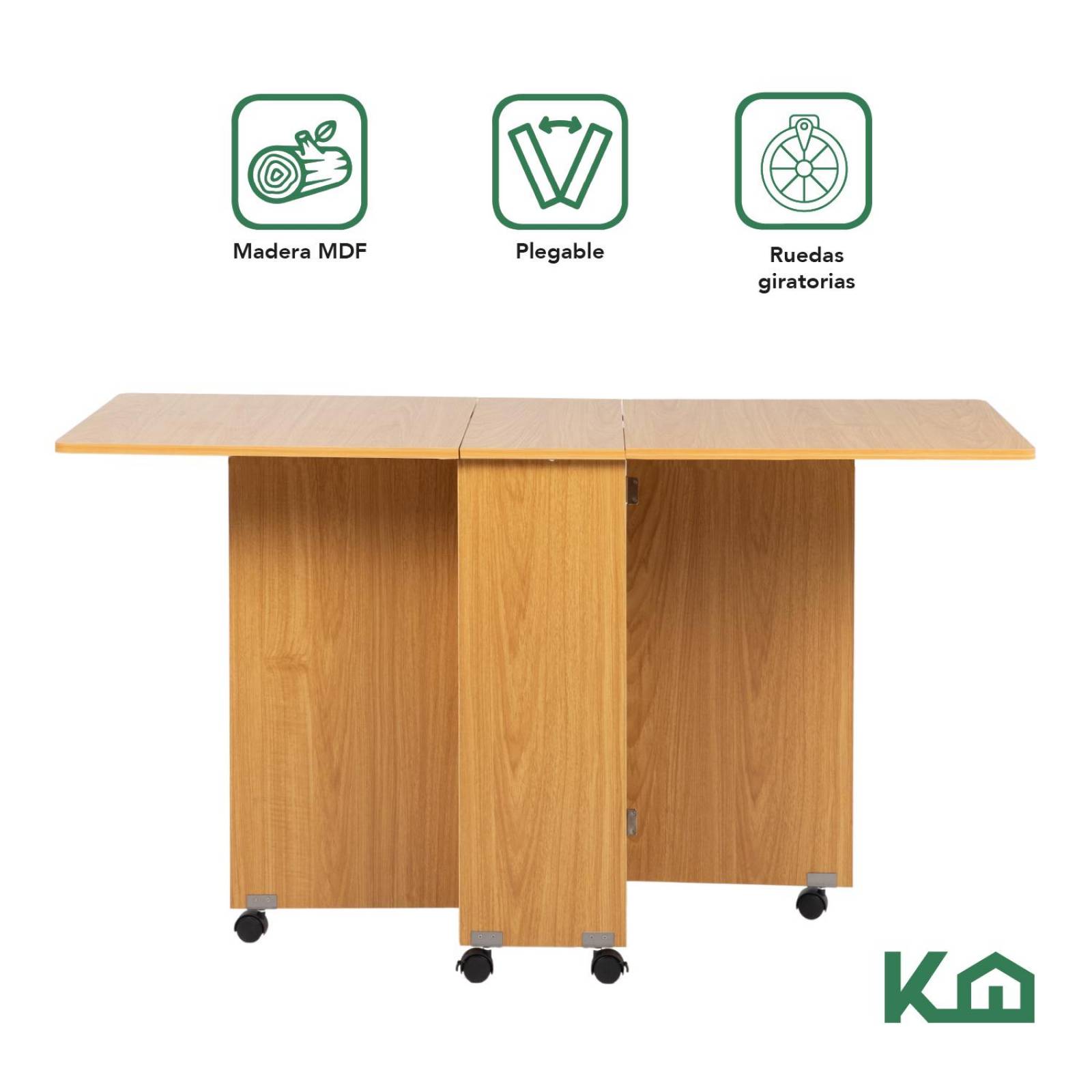 Mesa Comedor Plegable Ruedas Madera Multifuncion Movible 140