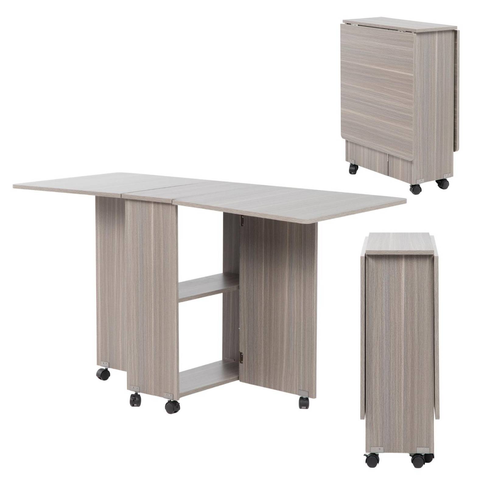 Mesa Comedor Plegable Ruedas Madera Multifuncion Movible 140 Gris