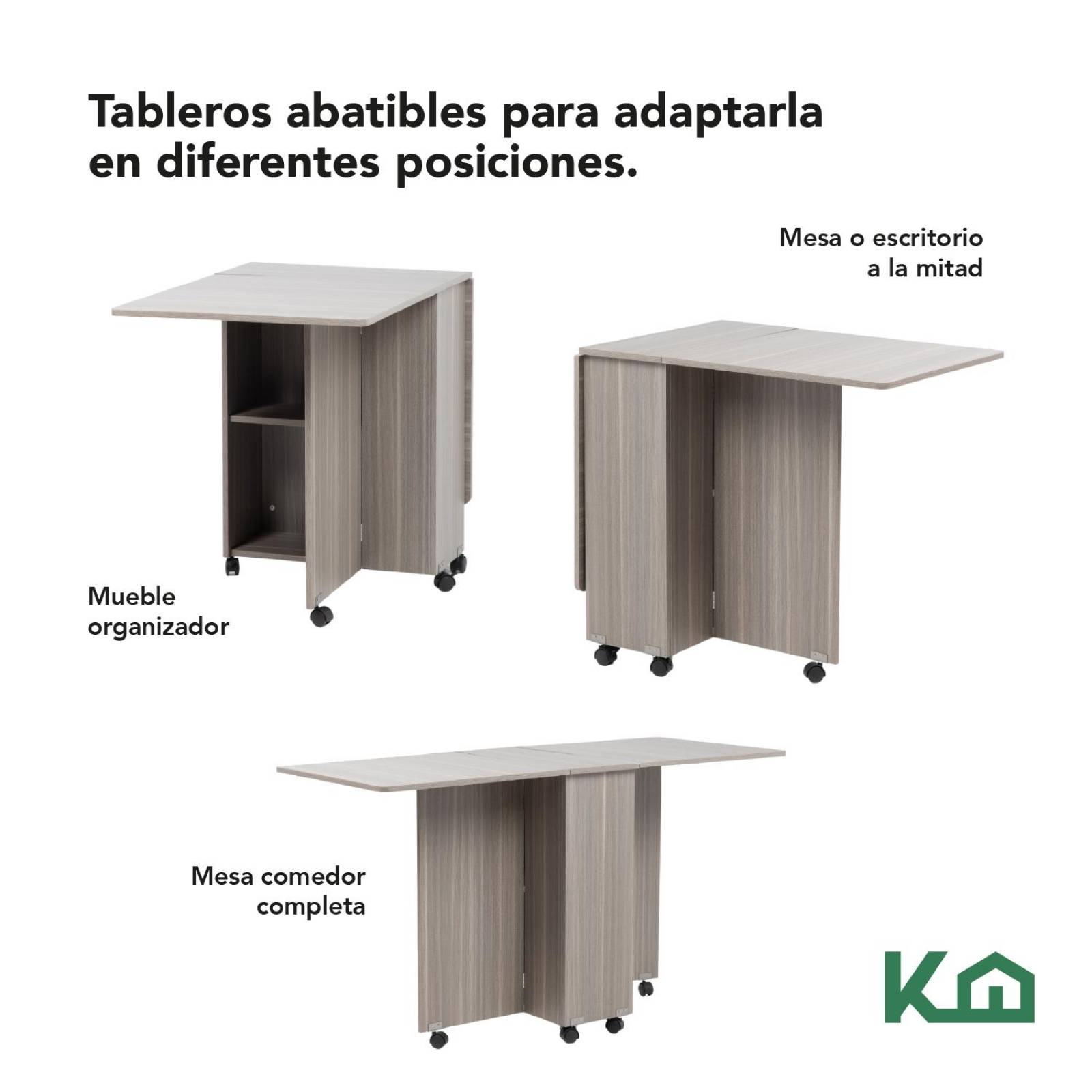 Mesa Comedor Plegable Ruedas Madera Multifuncion Movible 140 Gris