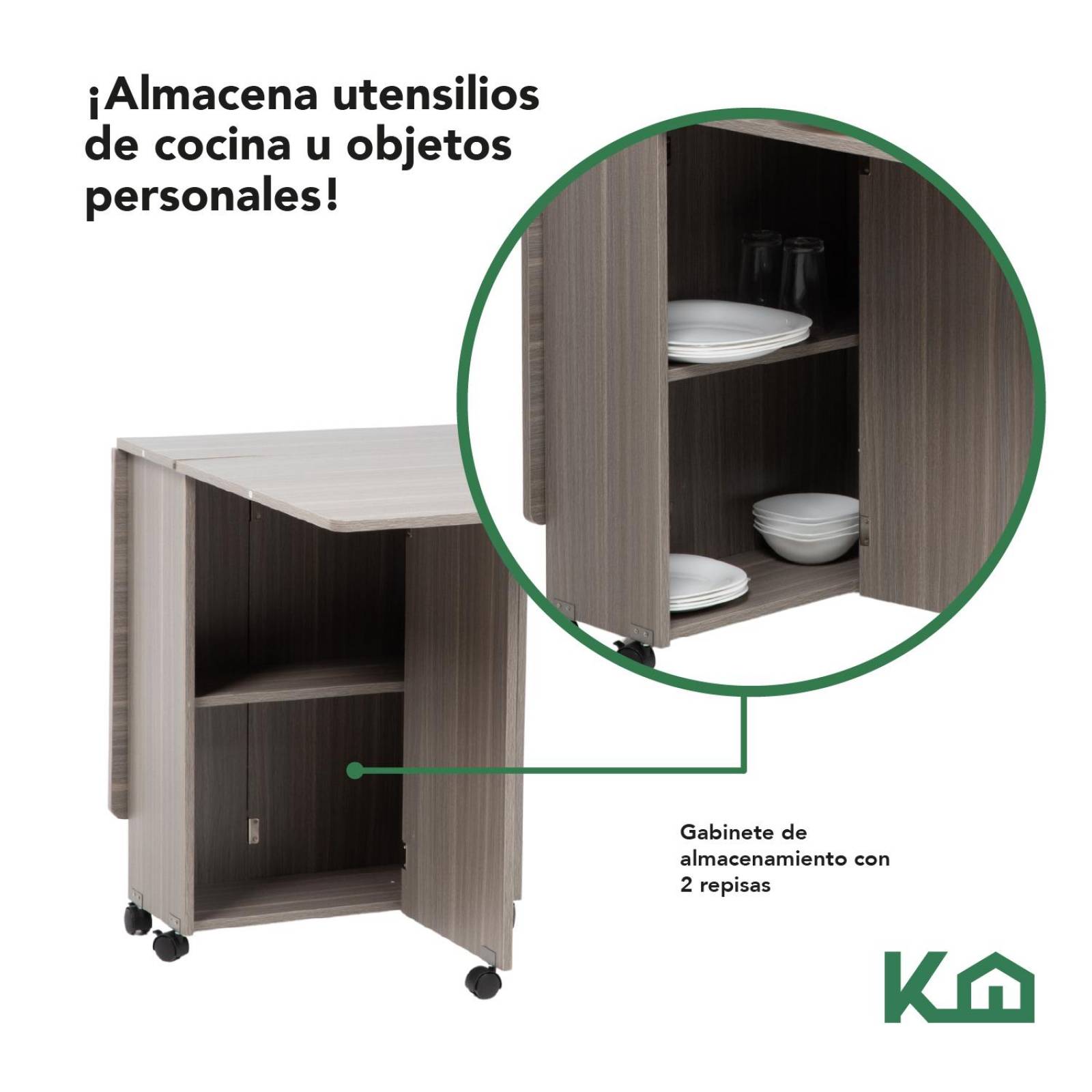 Mesa Comedor Plegable Ruedas Madera Multifuncion Movible 140 Gris