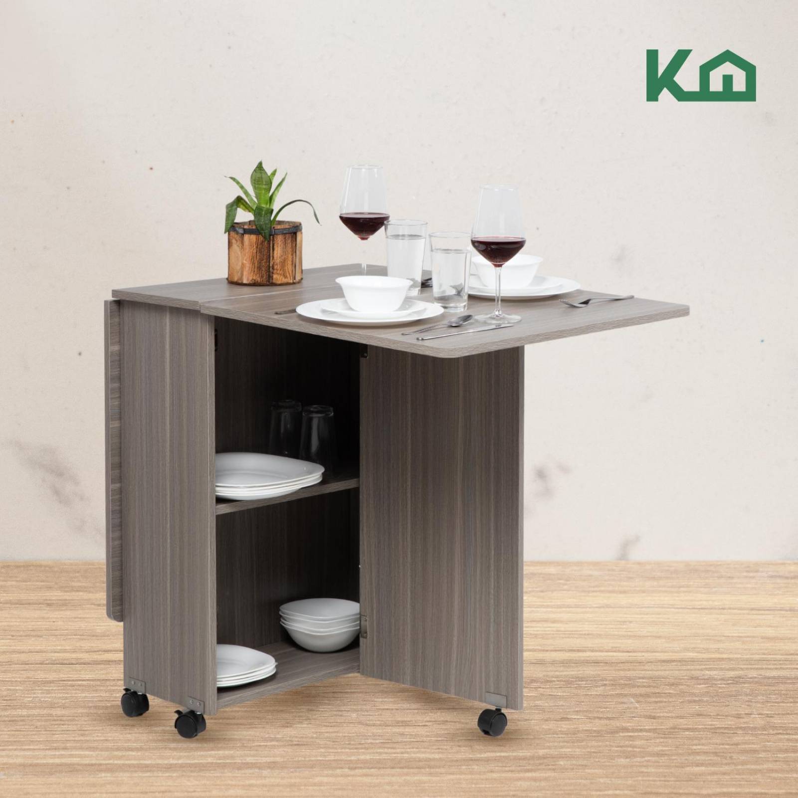 Mesa Comedor Plegable Ruedas Madera Multifuncion Movible 140 Gris