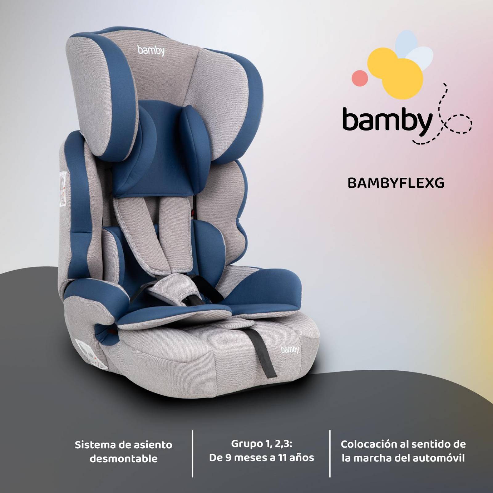 Autoasiento Para Carro Silla de Bebe Seguridad 9m A 11 Años Gris