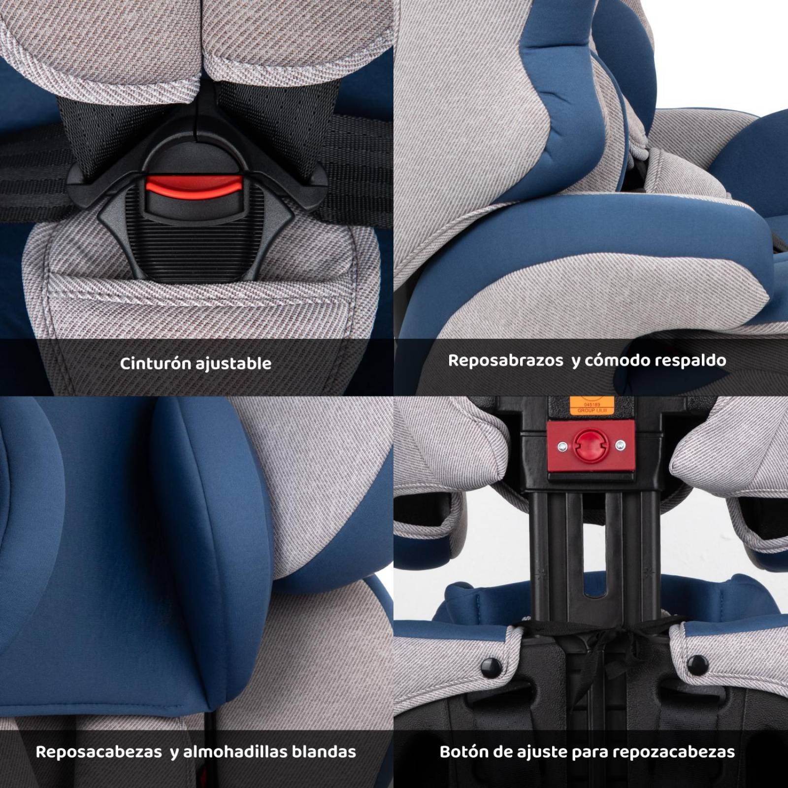 Autoasiento Para Carro Silla de Bebe Seguridad 9m A 11 Años Gris