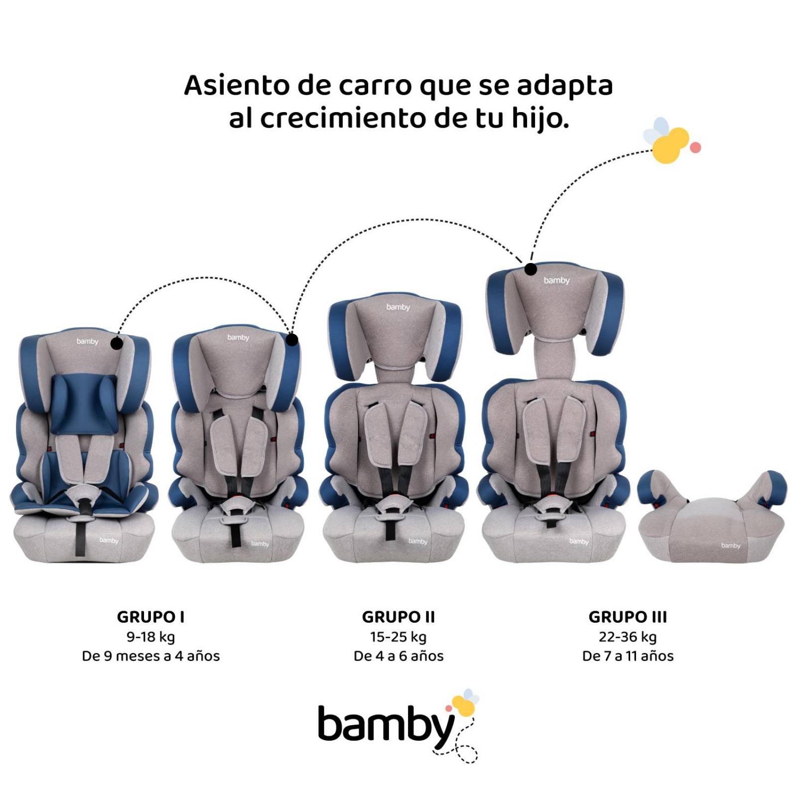 Autoasiento Para Carro Silla de Bebe Seguridad 9m A 11 Años Gris