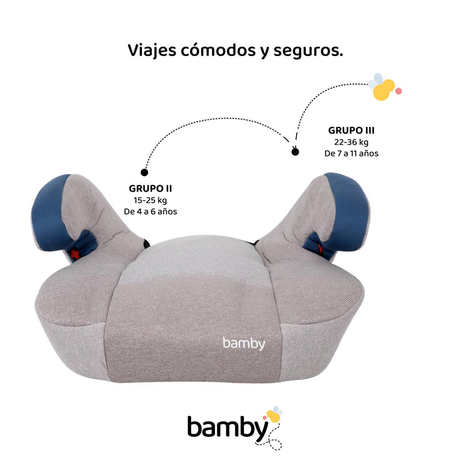 Asiento Elevador Coche Para Bebe Booster Carro Cojin Silla Gris