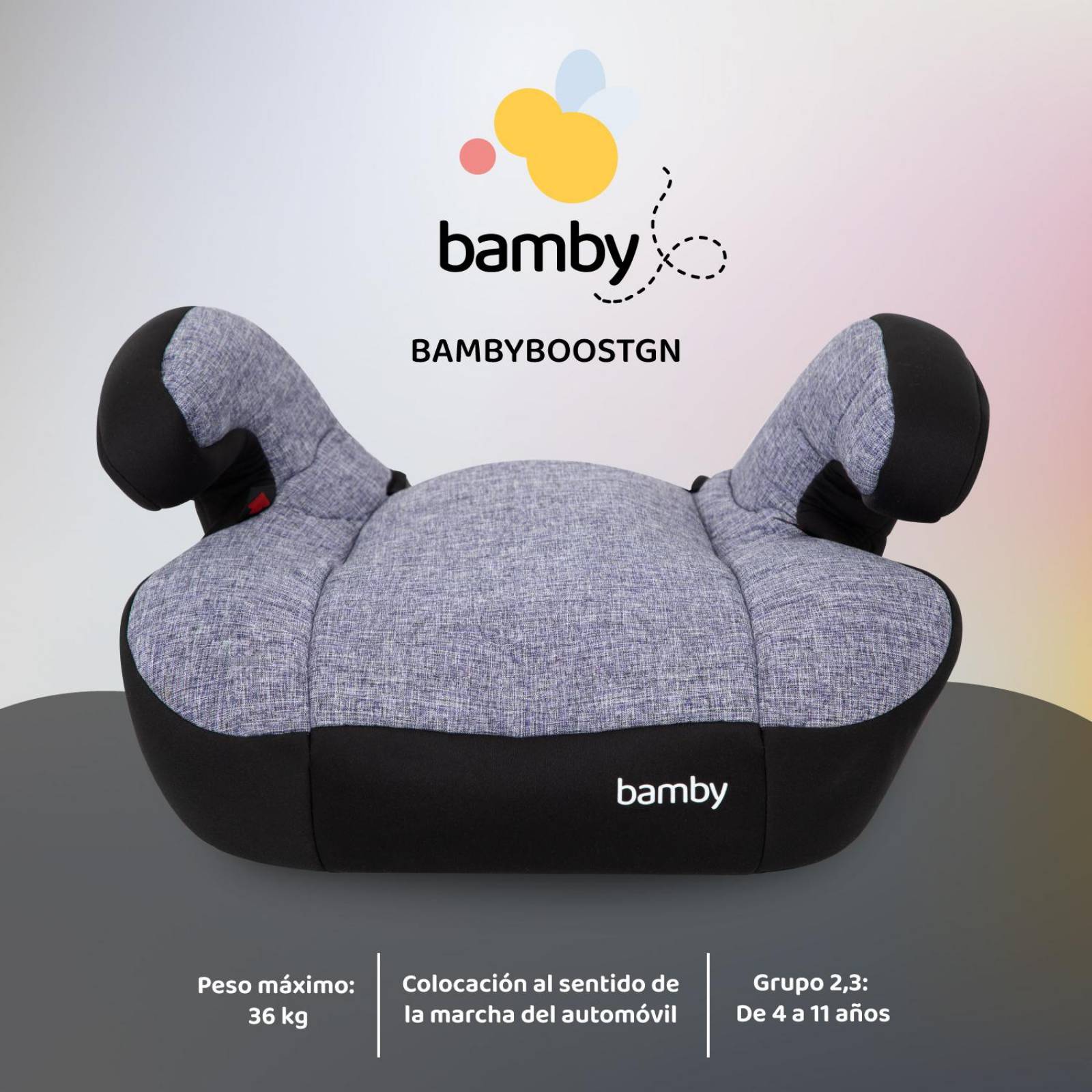 Asiento Elevador Coche Para Bebe Booster Carro Cojin Silla Gris con Negro