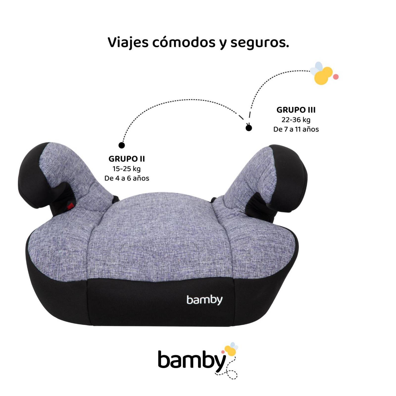 Asiento Elevador Coche Para Bebe Booster Carro Cojin Silla Gris con Negro