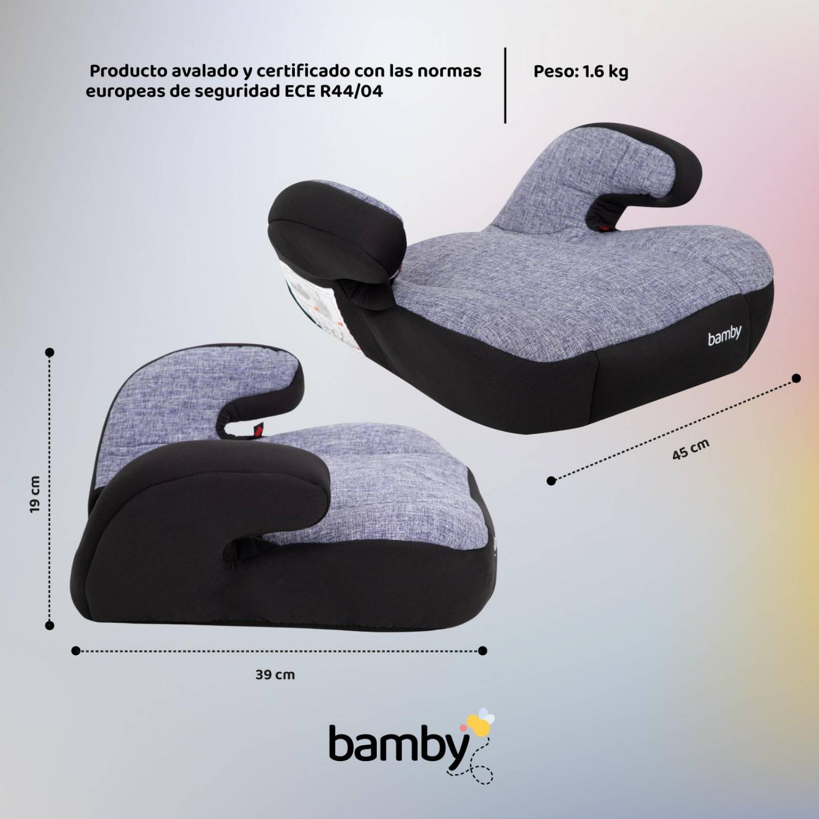 Asiento Elevador Coche Para Bebe Booster Carro Cojin Silla Gris con Negro