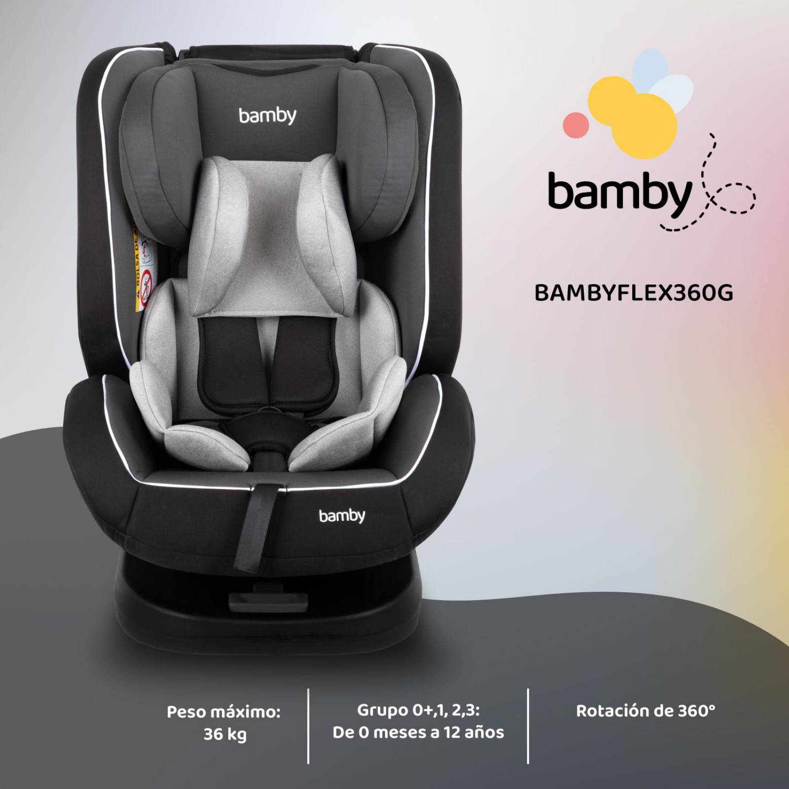 Autoasiento 360 Para Carro Con Sistema Seguridad Coche Bebes Gris