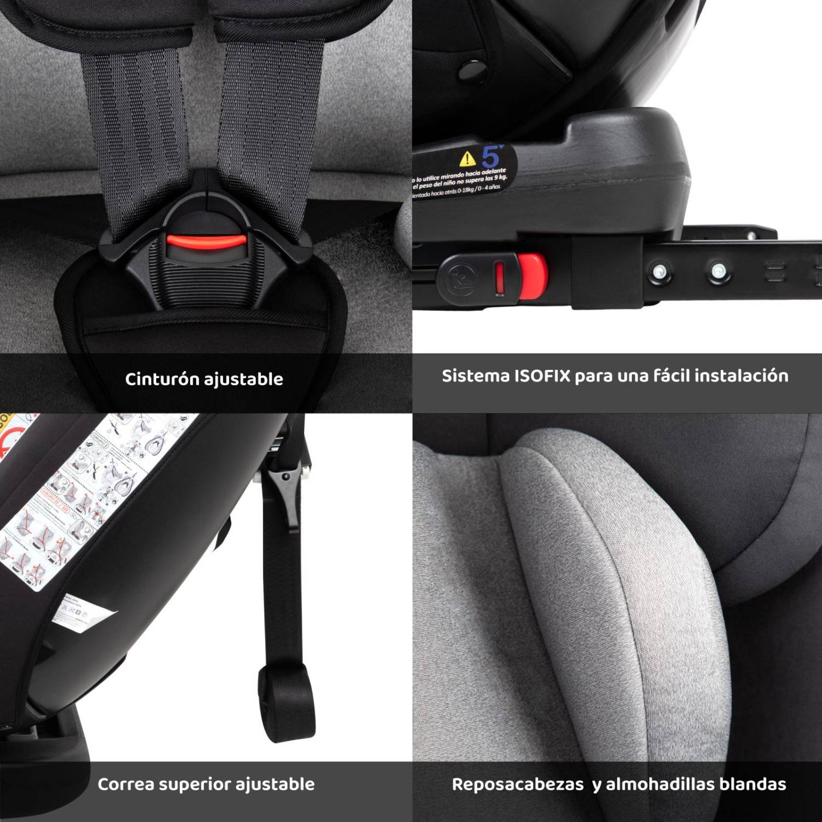 Autoasiento 360 Para Carro Con Sistema Seguridad Coche Bebes Gris