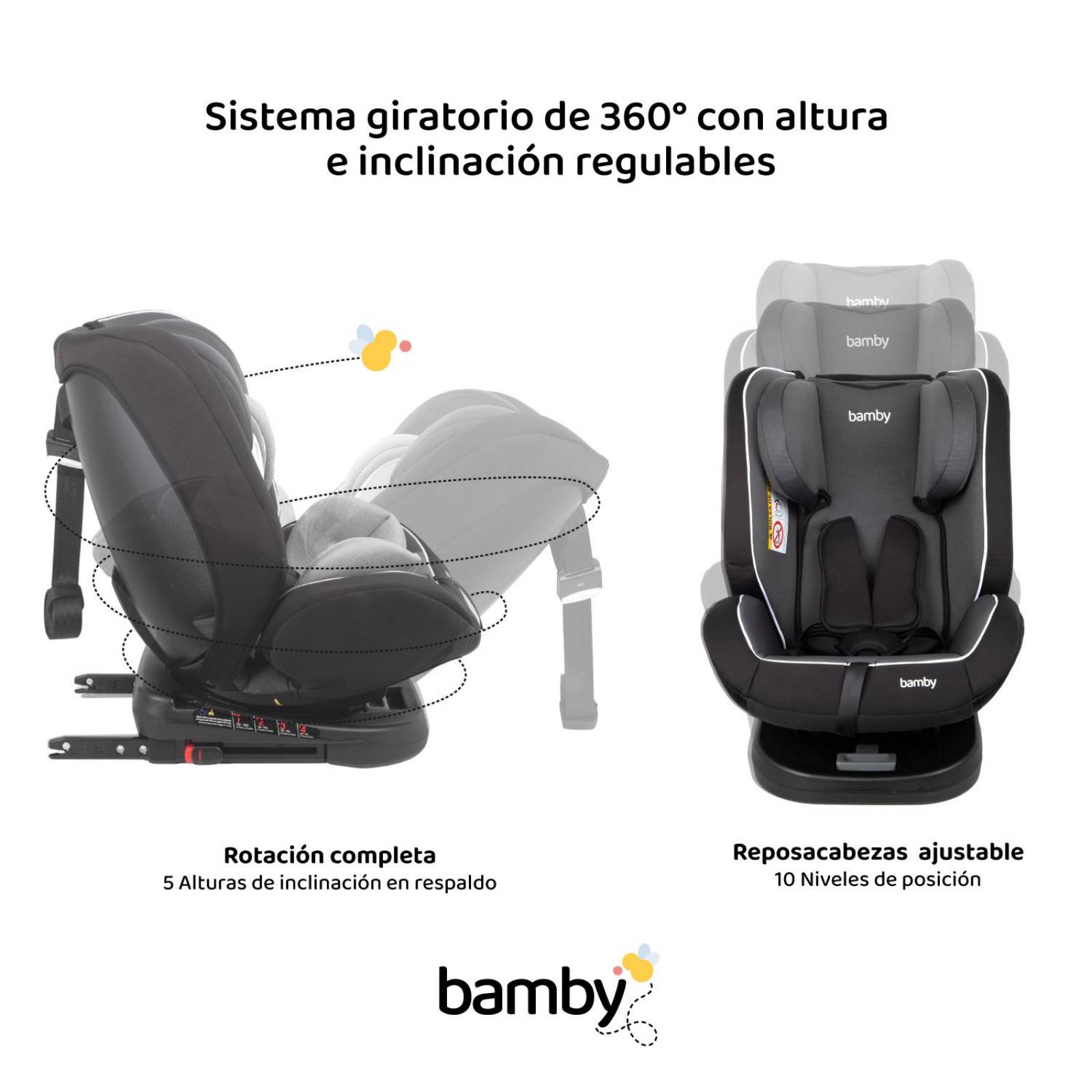 Autoasiento 360 Para Carro Con Sistema Seguridad Coche Bebes Gris