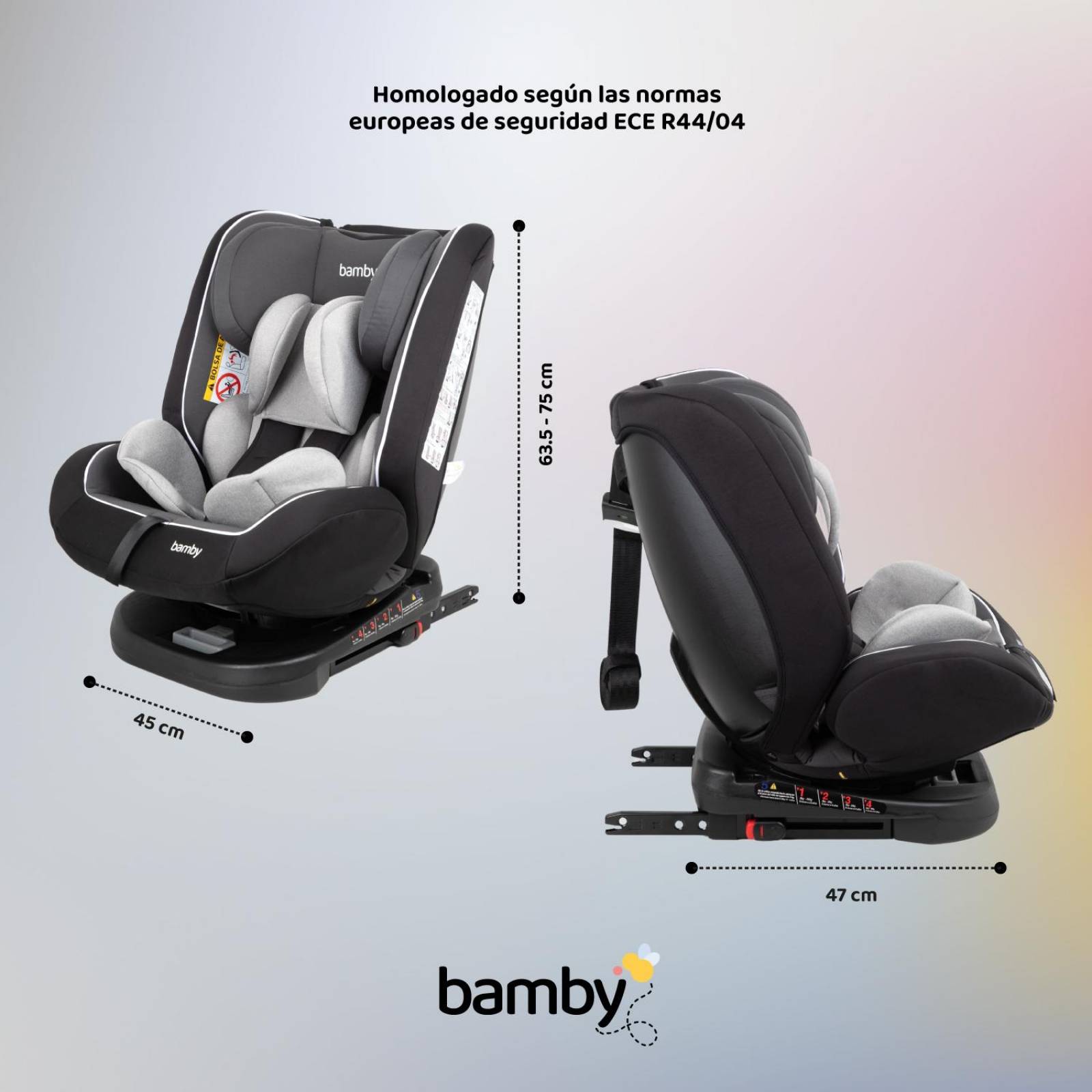 Autoasiento 360 Para Carro Con Sistema Seguridad Coche Bebes Gris