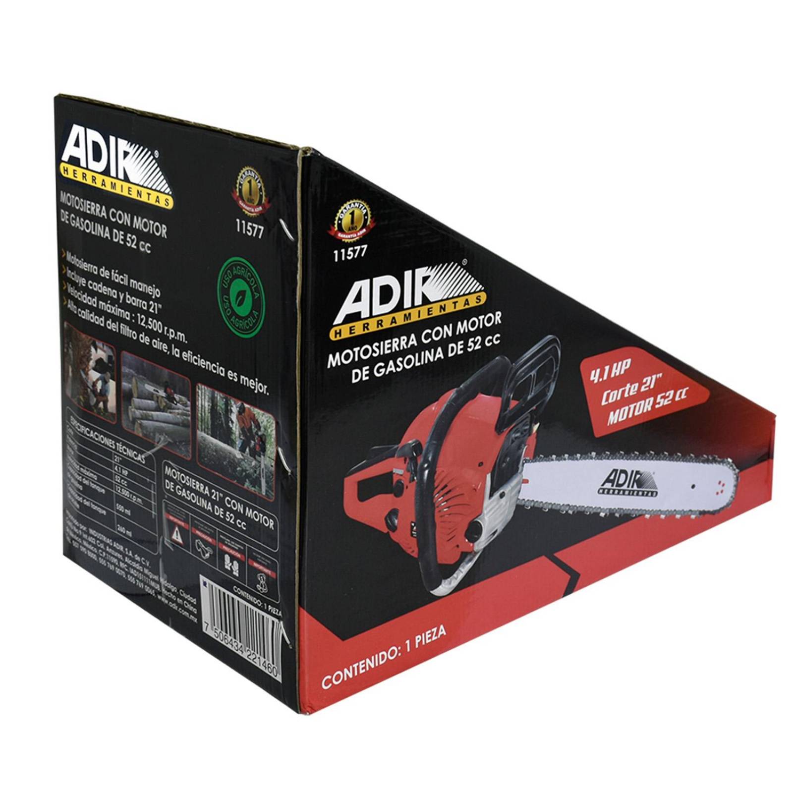 Motosierra A Gasolina Con Motor 21 Pulgadas 52cc 4.1hp Adir 