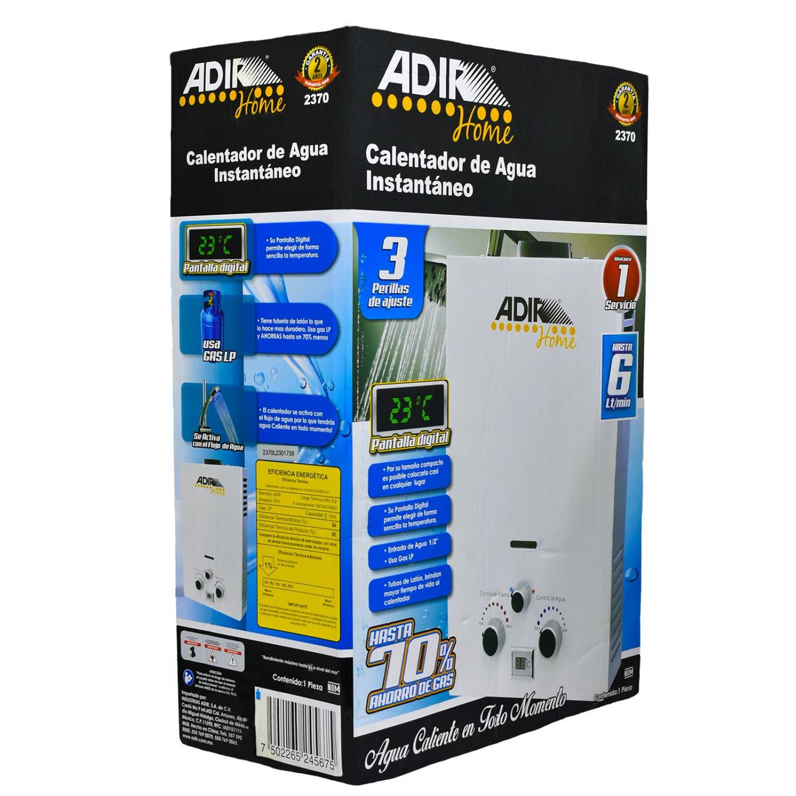 Calentador De Paso Instantaneo Ahorrador De 6 Lts 2370 Adir 