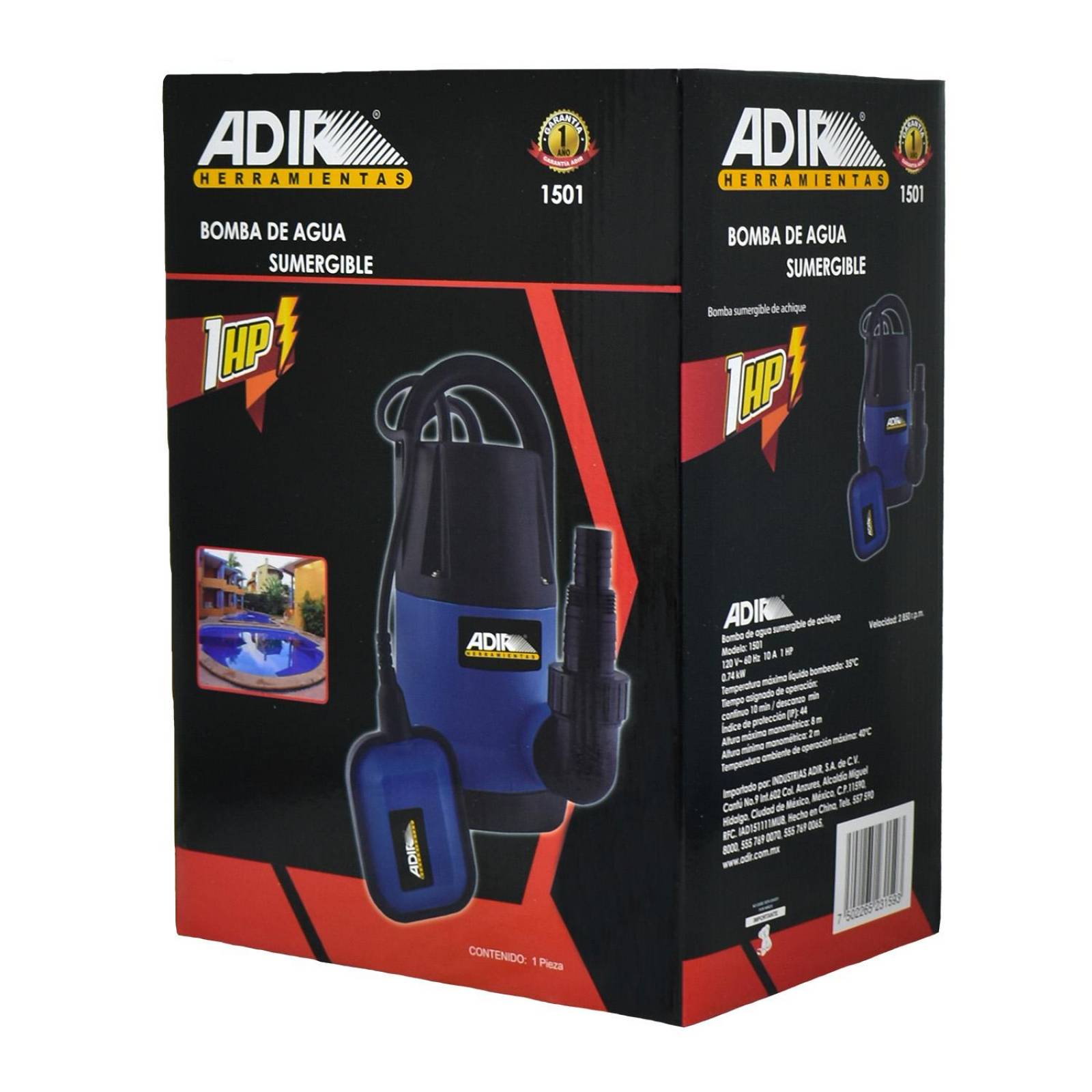 Bomba Sumergible Electrica Para Agua Sucia 1 Hp 1501 Adir 