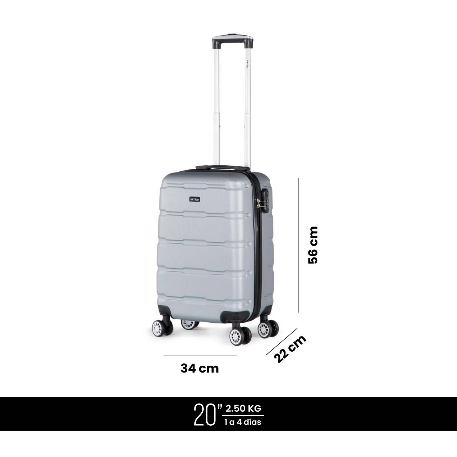 Maleta Mano Cabina 20in 10kg Ruedas 360 Candado Rigida Viaje Gris