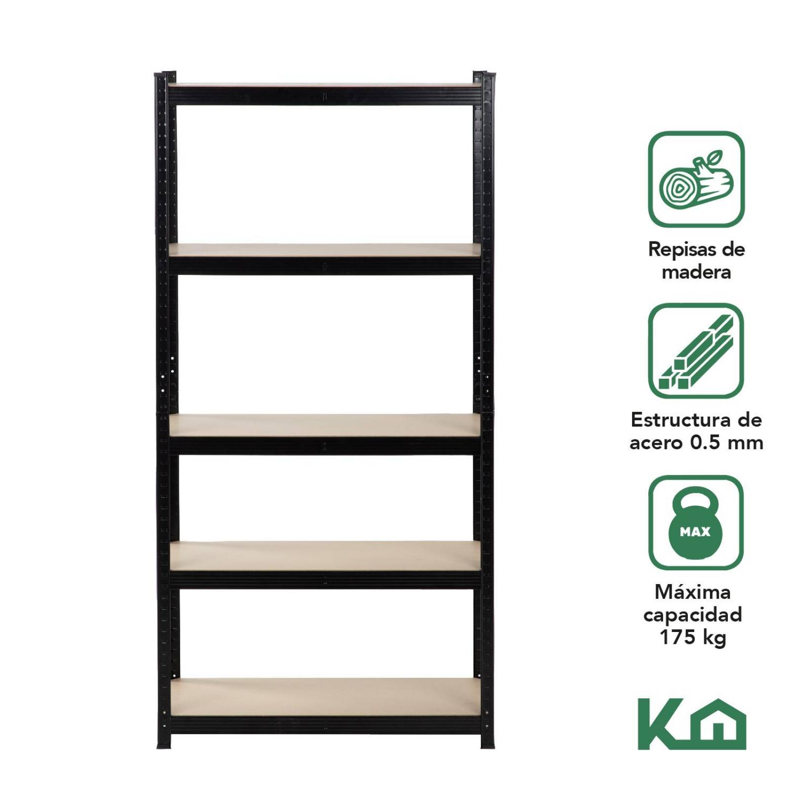 Estante Anaquel Organizador 5 Repisas Rack Multiuso Metalico Madera/Metal Negro