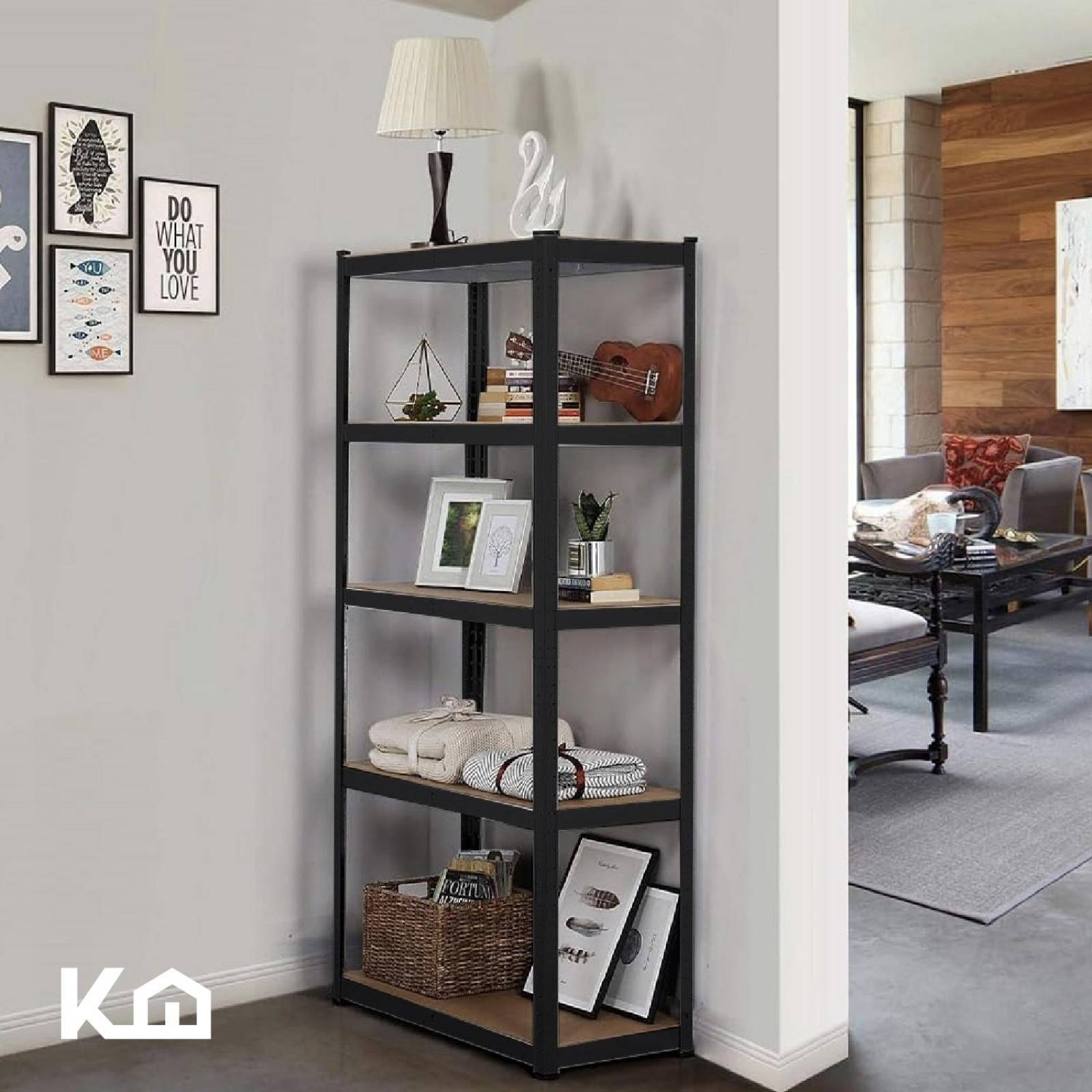 Estante Anaquel Organizador 5 Repisas Rack Multiuso Metalico Madera/Metal Negro