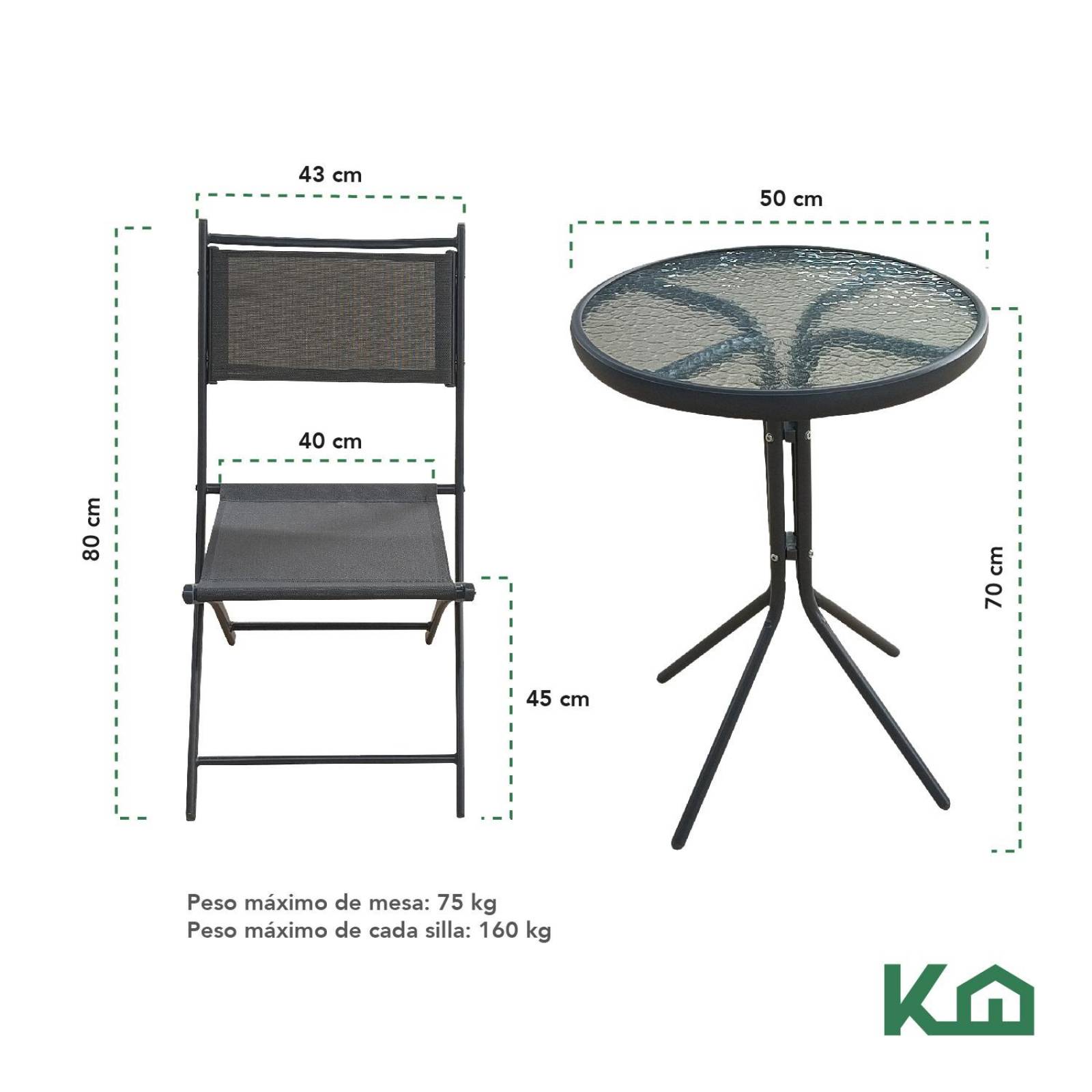 Juego De Comedor Mueble Exterior Para Jardín Mesa y 2 Sillas Gris