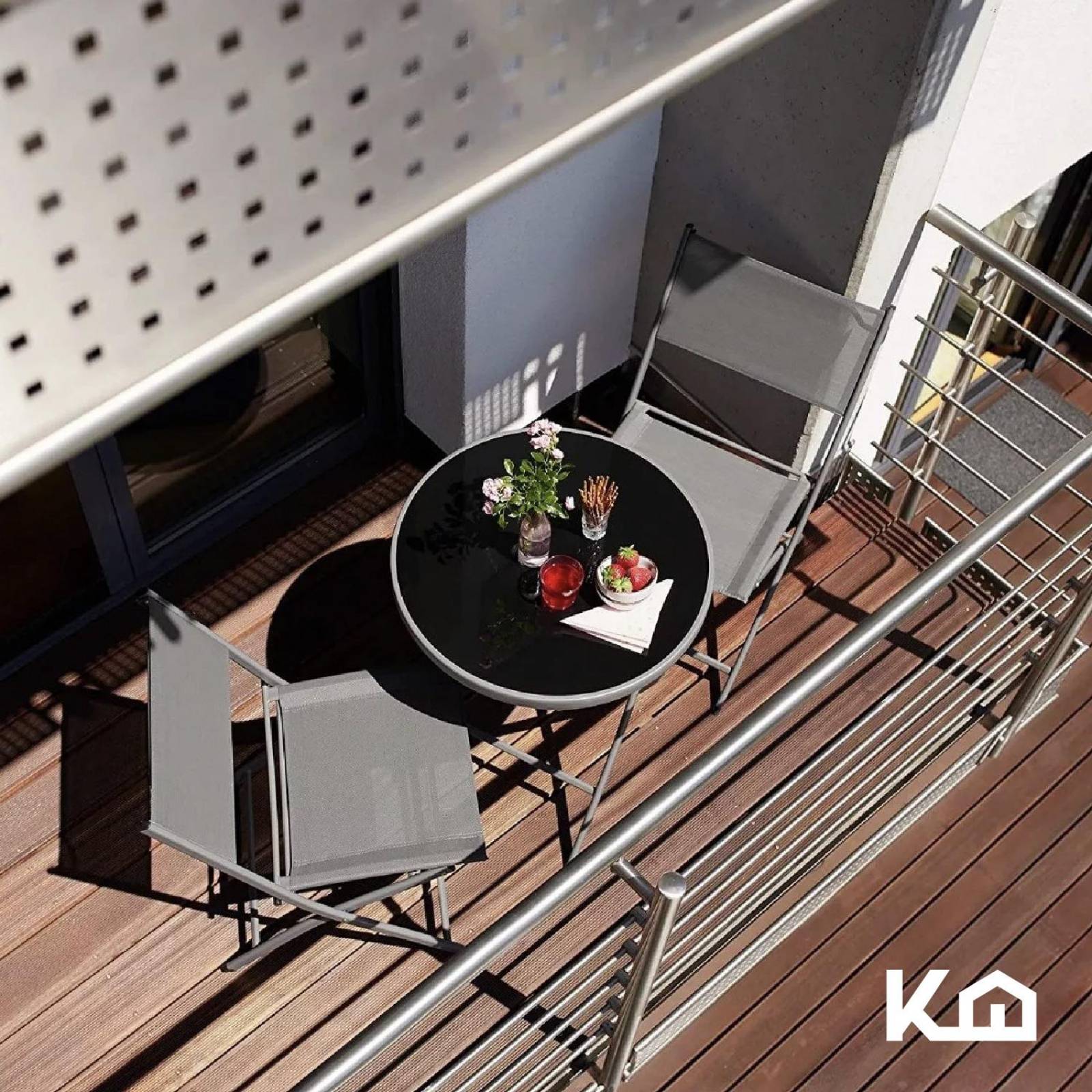 Juego De Comedor Mueble Exterior Para Jardín Mesa y 2 Sillas Gris