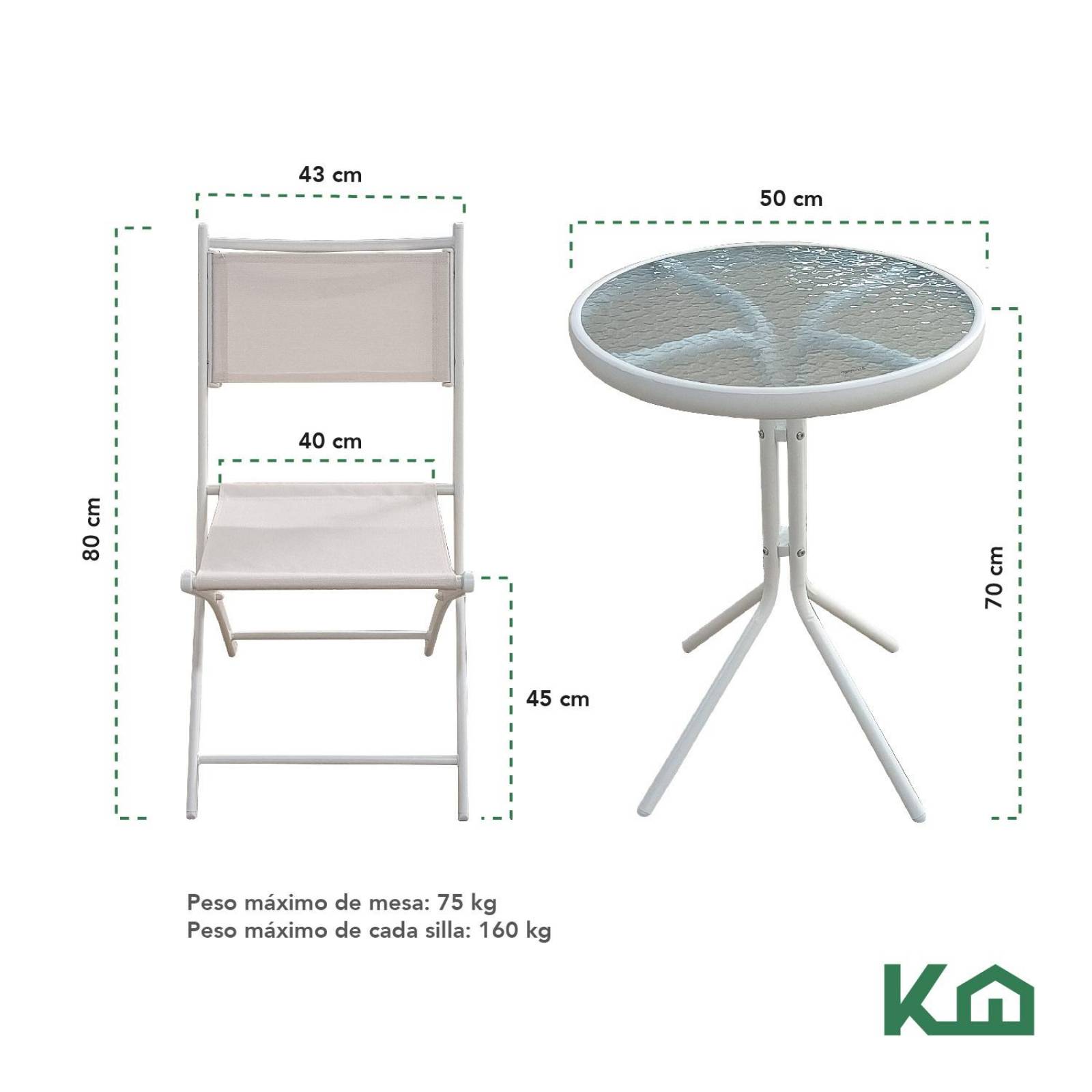 Juego De Comedor Mueble Exterior Para Jardín Mesa y 2 Sillas Beige