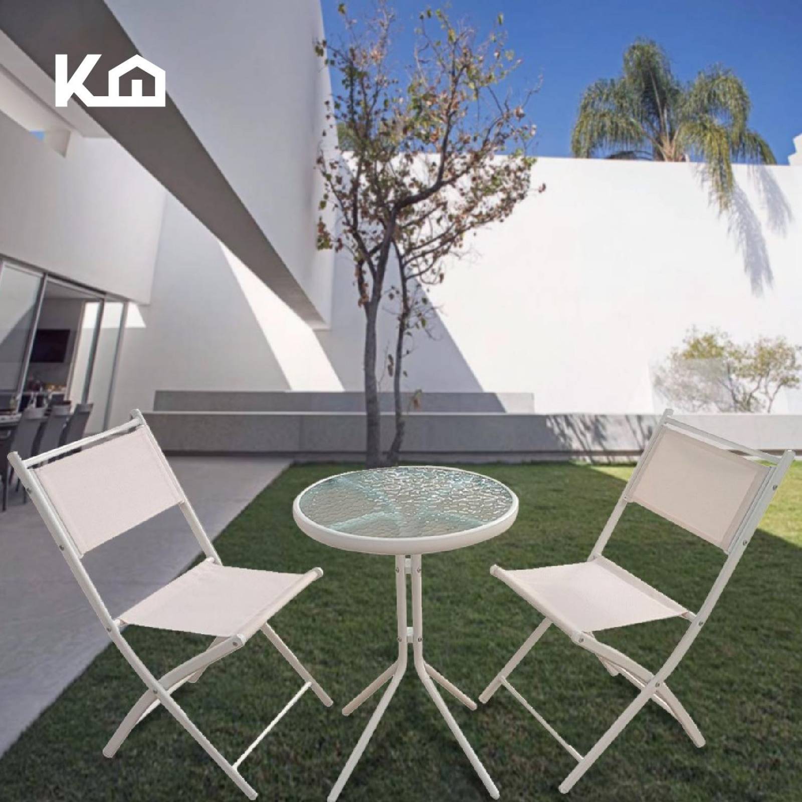 Juego De Comedor Mueble Exterior Para Jardín Mesa y 2 Sillas Beige