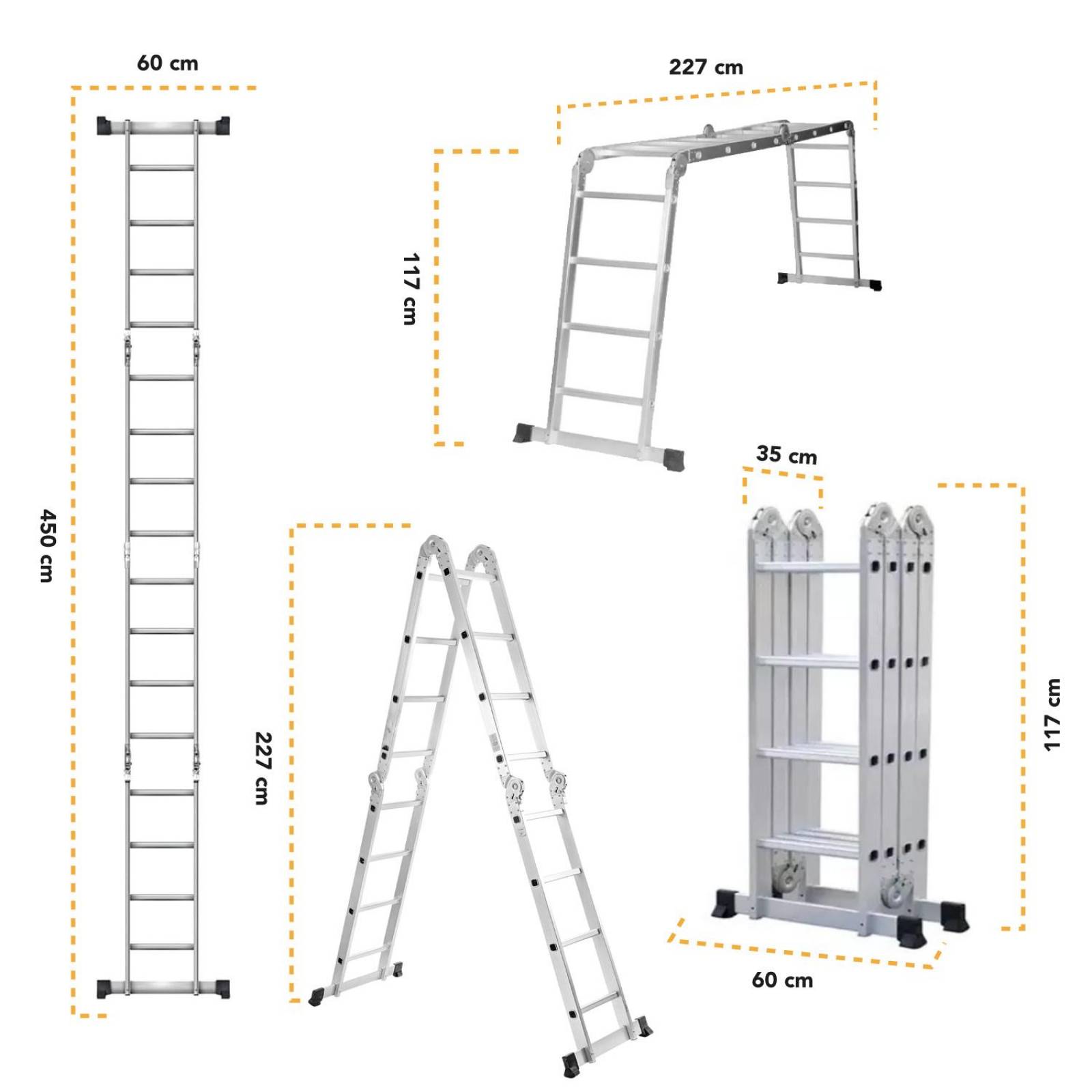 Escalera Multiposiciones De Aluminio 4.5 Metros 16 Peldaños 