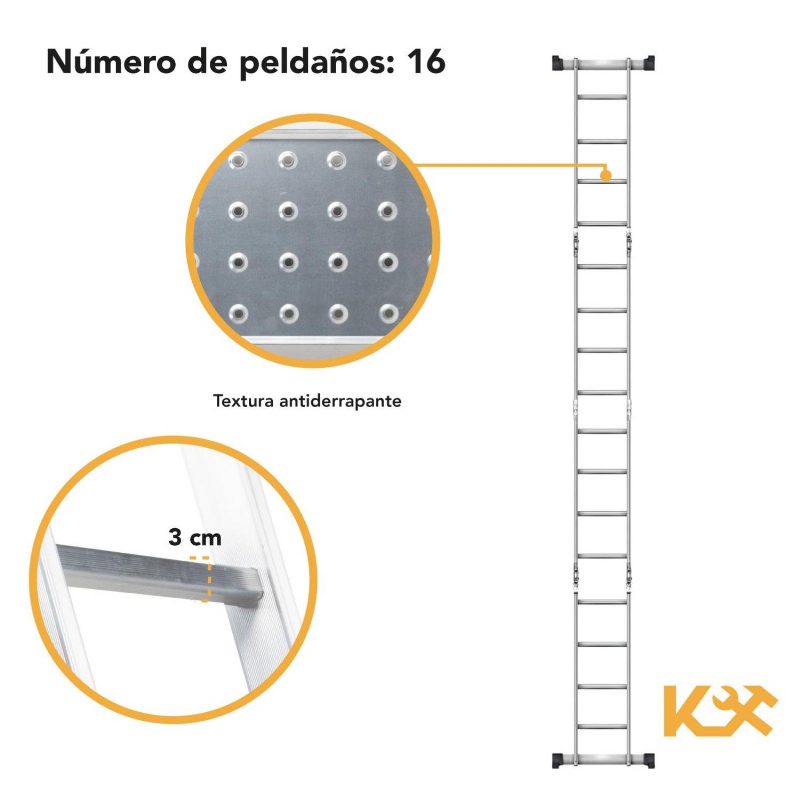 Escalera Multiposiciones De Aluminio 4.5 Metros 16 Peldaños 