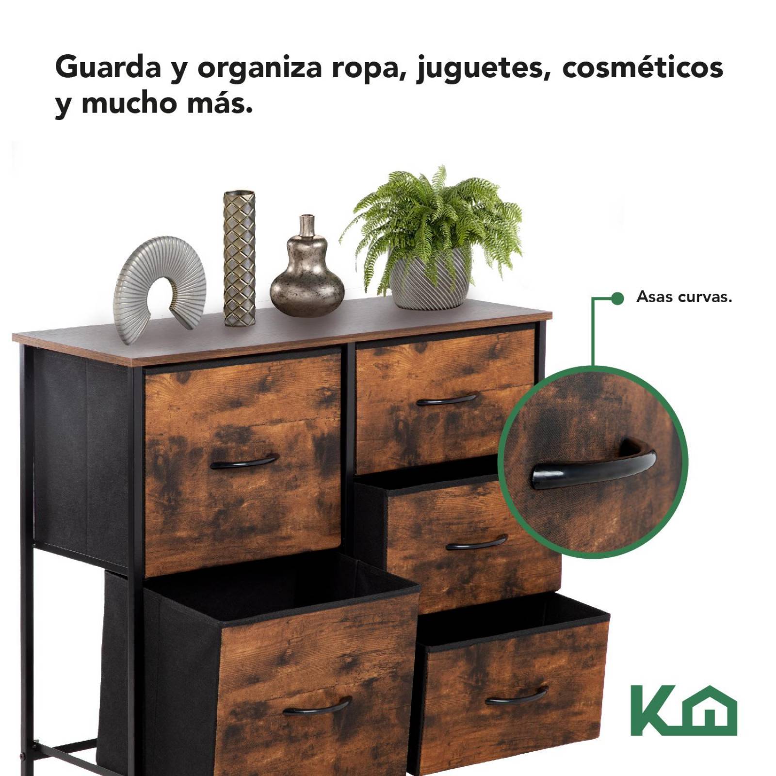 Comoda Cajonera 5 Cajones Mueble Organizador de Tela Madera 