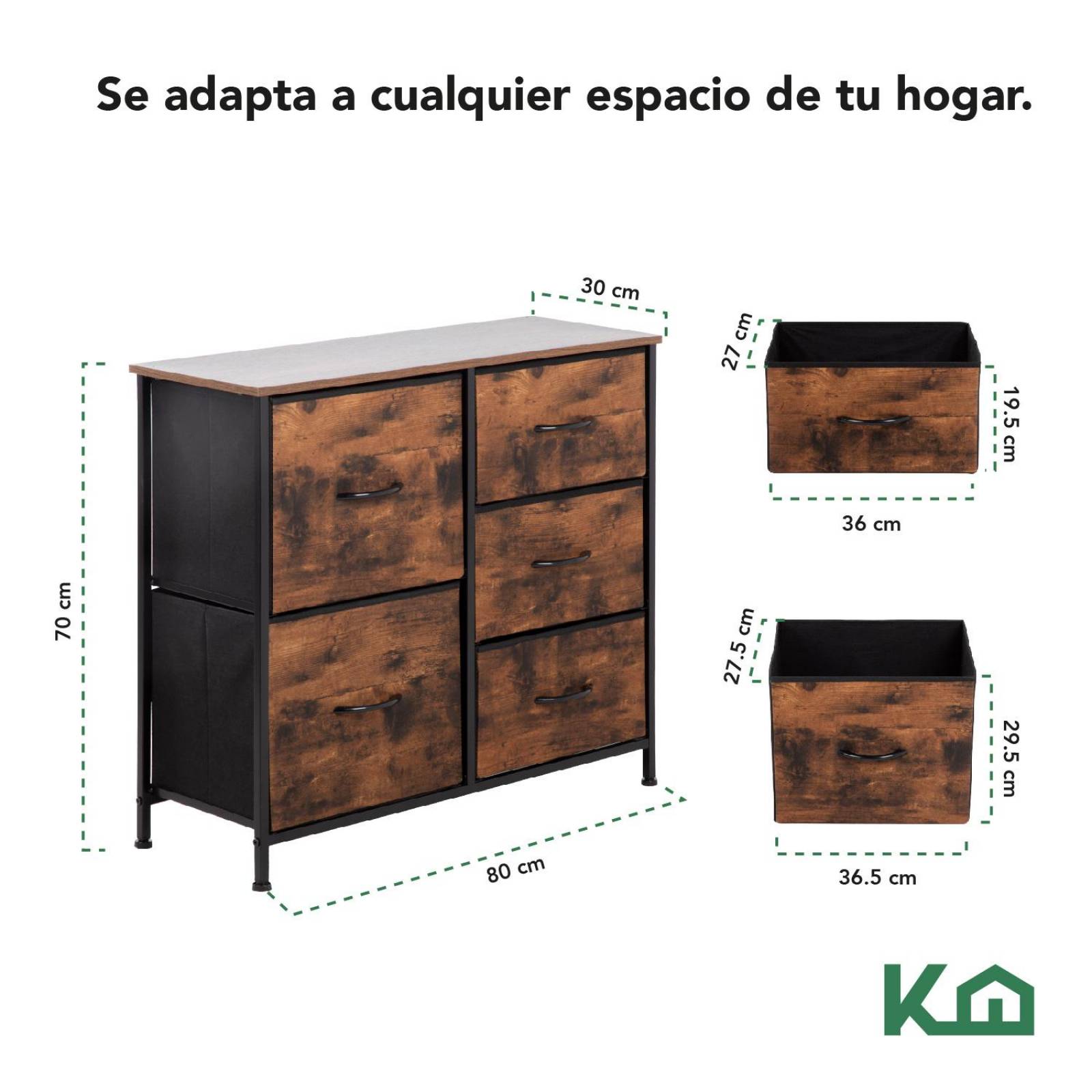 Comoda Cajonera 5 Cajones Mueble Organizador de Tela Madera 