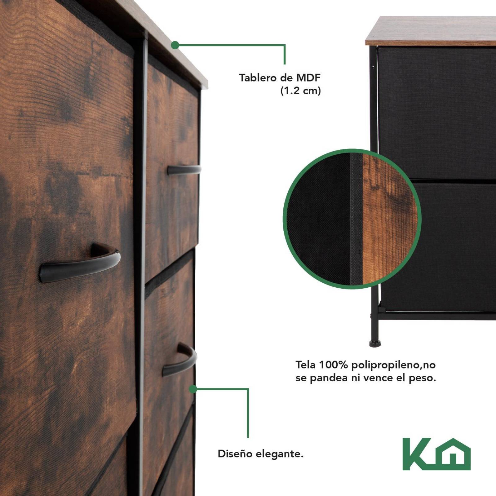 Comoda Cajonera 5 Cajones Mueble Organizador de Tela Madera 