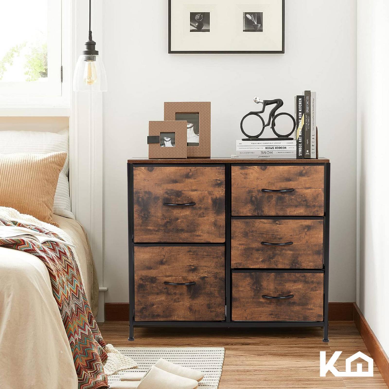 Comoda Cajonera 5 Cajones Mueble Organizador de Tela Madera 