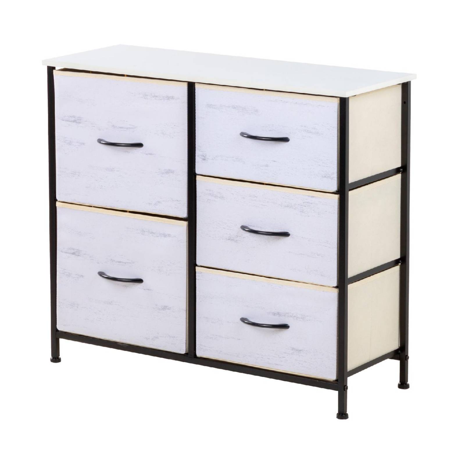 Comoda Cajonera 5 Cajones Mueble Organizador de Tela Madera Madera blanca