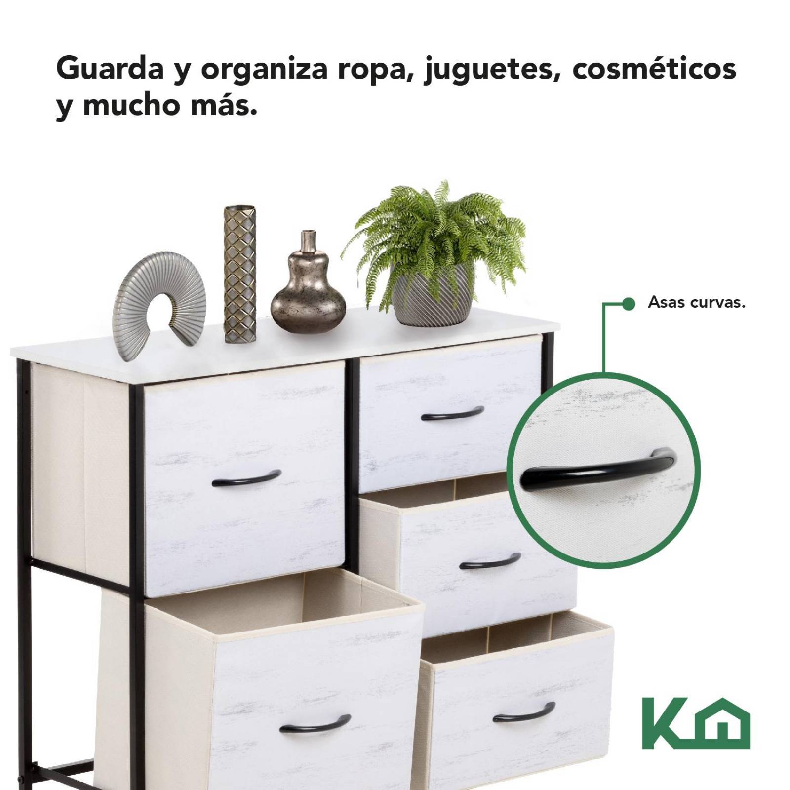 Comoda Cajonera 5 Cajones Mueble Organizador de Tela Madera Madera blanca