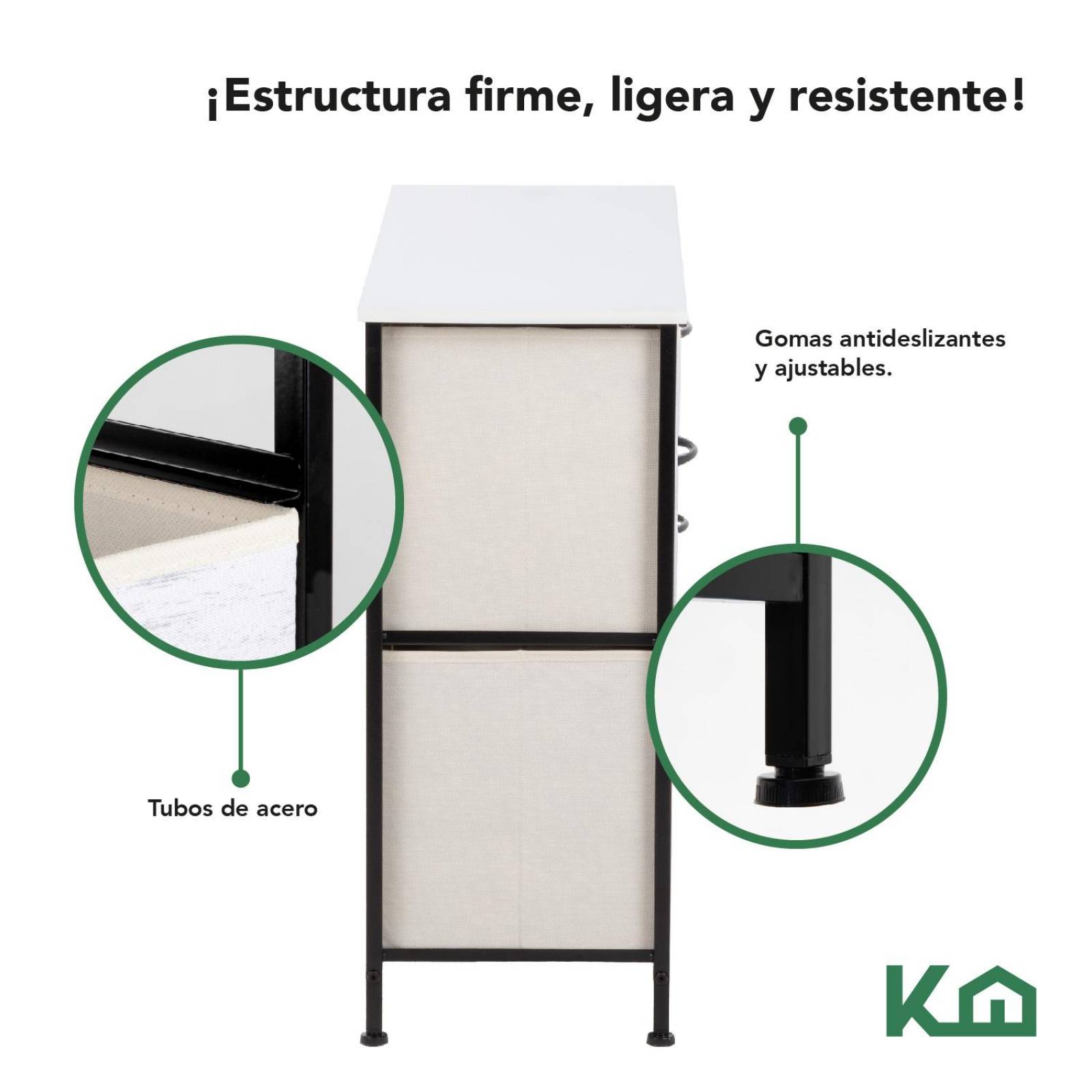 Comoda Cajonera 5 Cajones Mueble Organizador de Tela Madera Madera blanca
