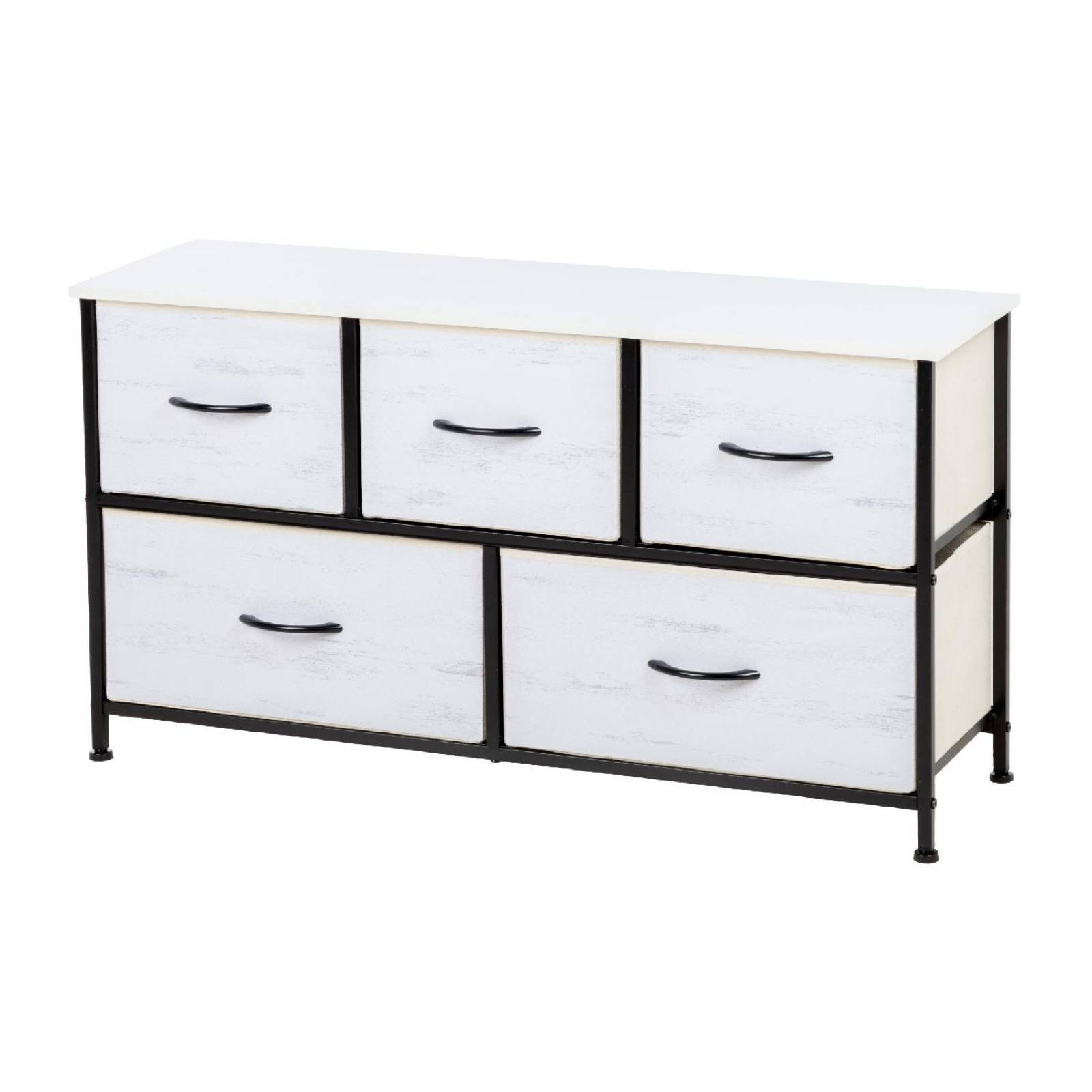 Comoda Cajonera de 5 Cajones Mueble Organizador Tela Madera Madera blanca