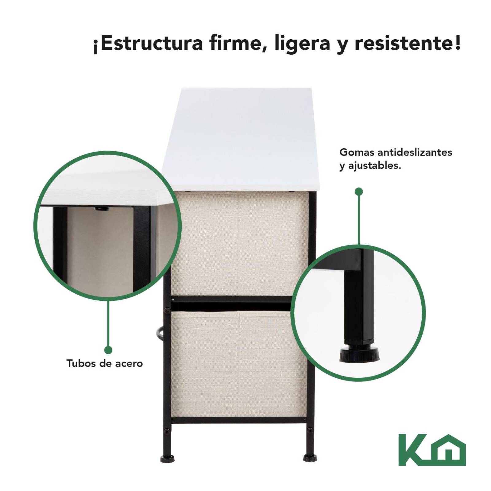Comoda Cajonera de 5 Cajones Mueble Organizador Tela Madera Madera blanca